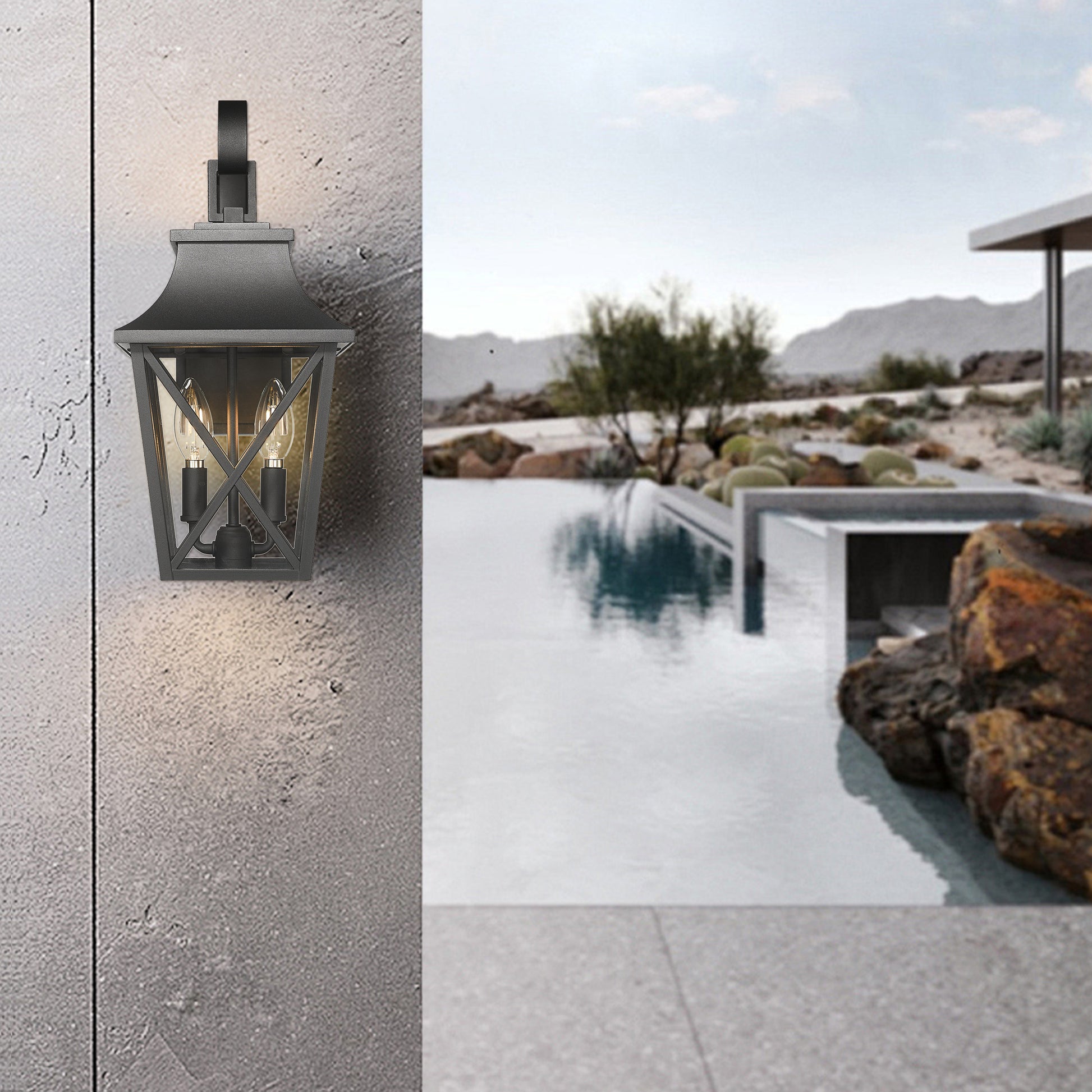 Black Outdoor Wall Lantern 2 Light,Large Outside Modern Wall Sconce Light Fixture,Industrial Porch Light Wall Mount With Glass,Waterproof Farmhouse Exterior Lamp Lighting 1 Pack Black Aluminium