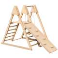 4 In 1 Juniper Indoor Play Gym Jungle Gym Playset With Baby Swing, Slide, Ladder, And Climbing Wall Foldable Wooden Playset Indoor Jungle Gym For Kids Natural Wood Pine