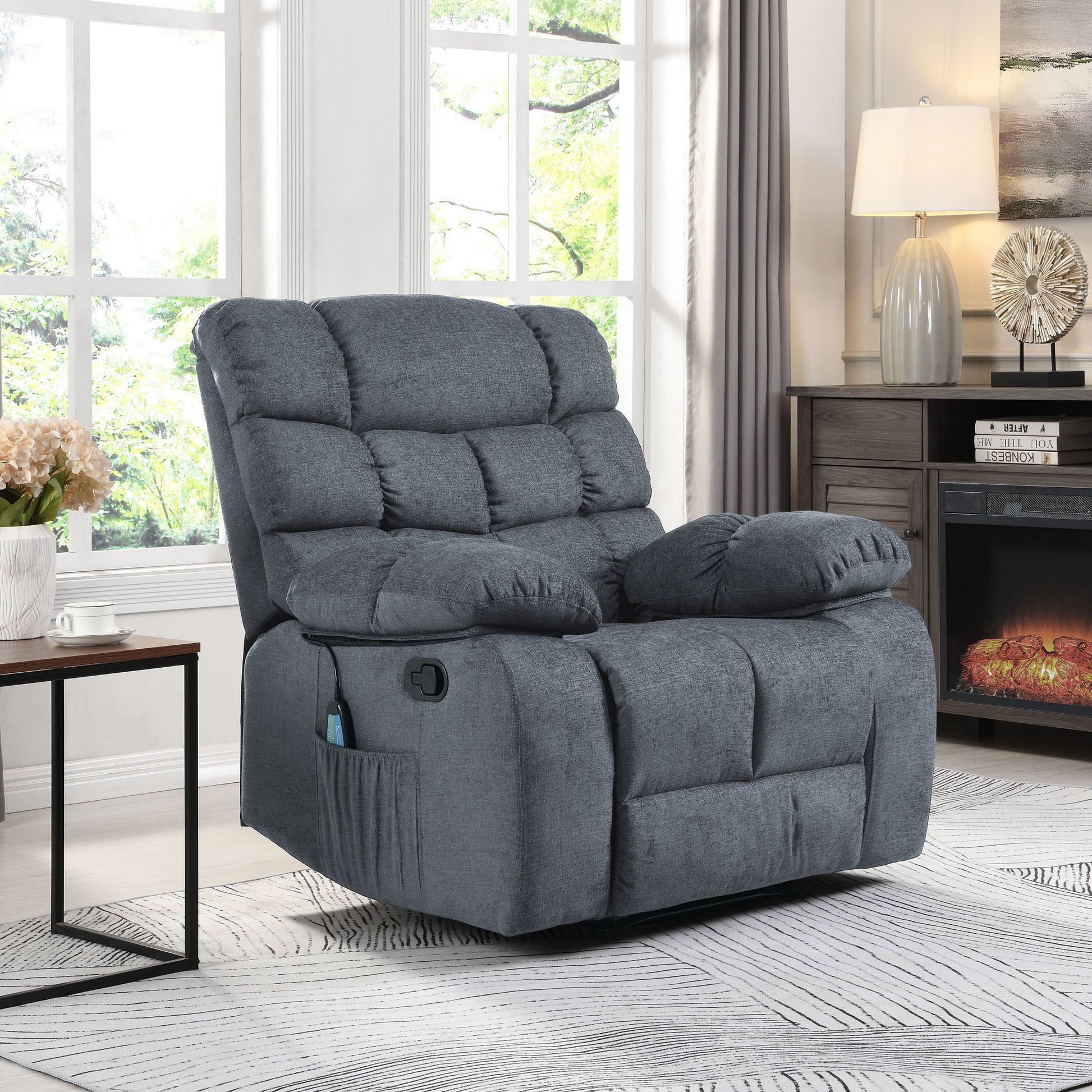 Massage Recliner Charcoal Fabric