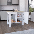 Atenea Kitchen Island, Single Door Cabinet, Shelf White Macadamia White Dining Room Modern Rectangular Stationary Kitchen Islands Particle Board Medium 40 55In