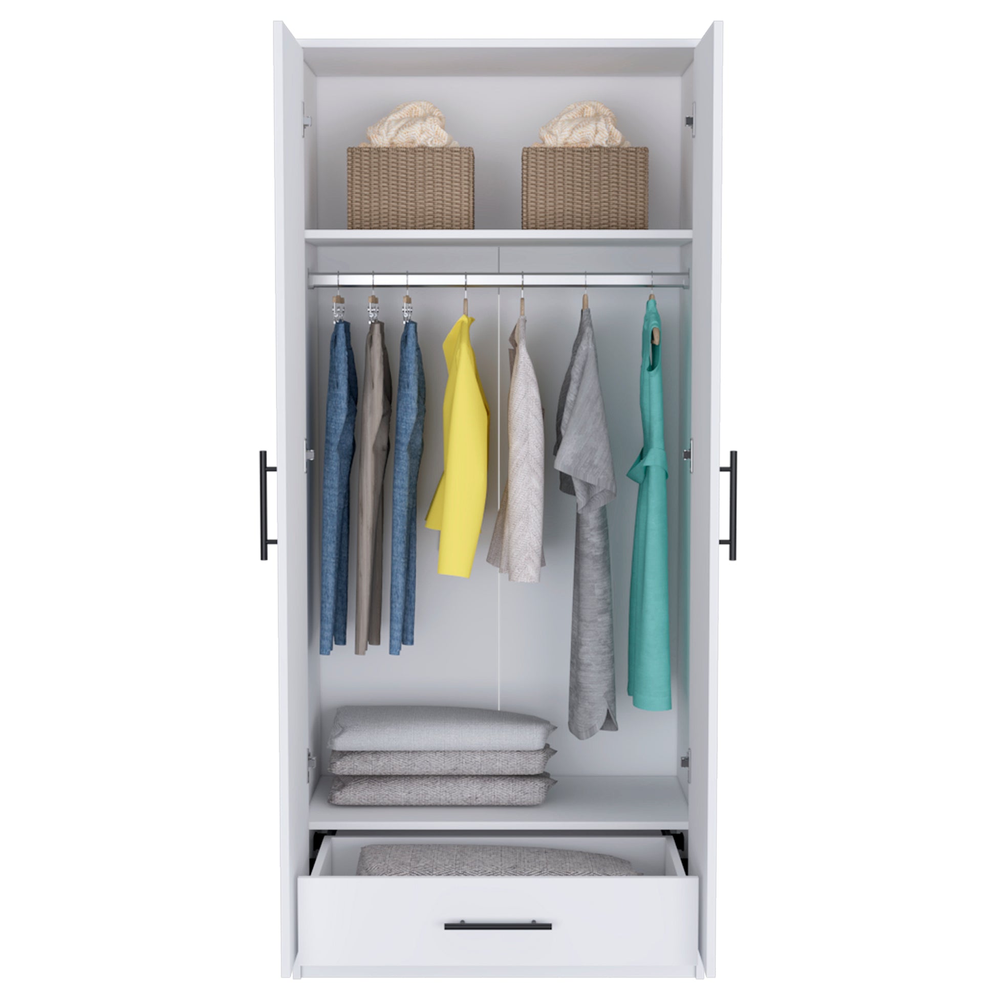 Ambery 180 Armoire, Two Shelves, Double Door, Metal Rod, One Drawer White White Bedroom Modern Particle Board Particle Board