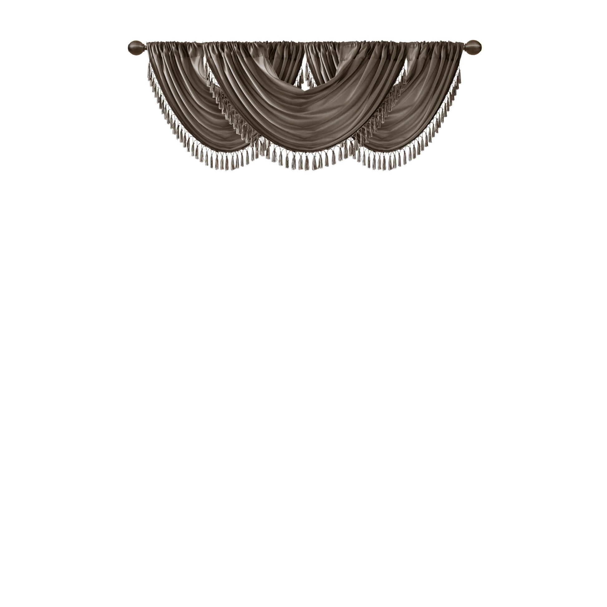 Faux Silk Waterfall Embellished Valance Pewter 38X46" Pewter Polyester