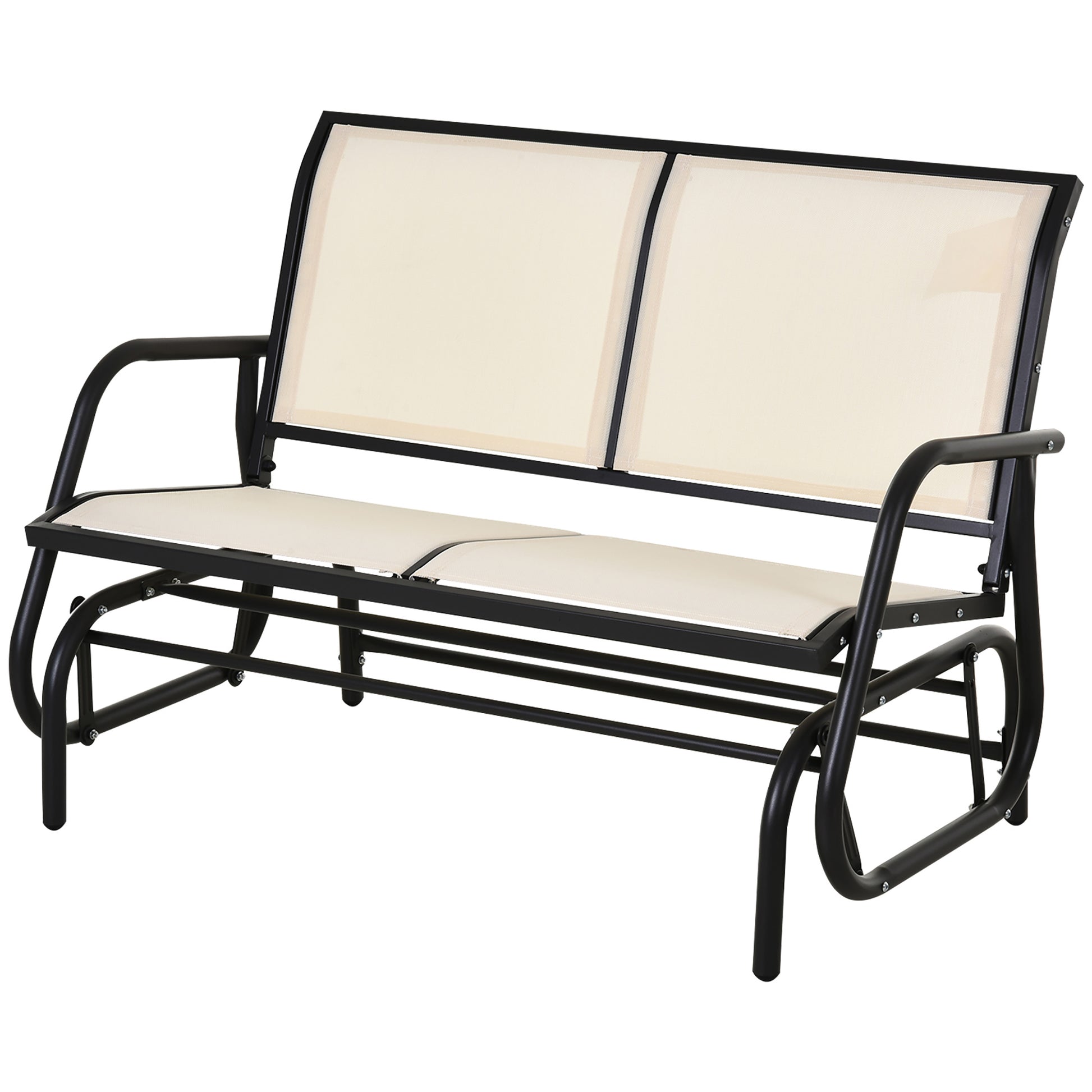 Outsunny 2 Person Outdoor Glider Bench, Patio Double Swing Rocking Chair Loveseat W Powder Coated Steel Frame For Backyard Garden Porch, Beige Beige Steel