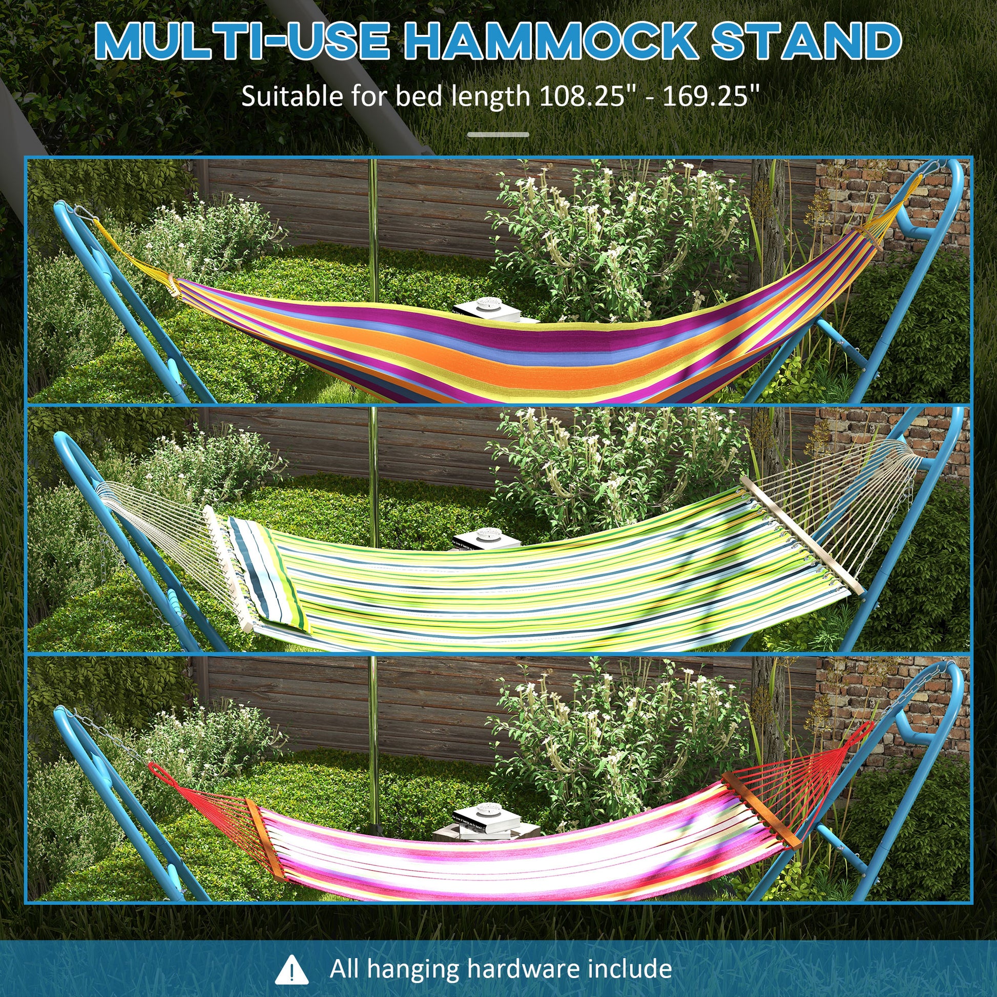 Outsunny Hammock Stand For 2 Person, Portable Adjustable Steel Frame Hammock Stand With Weather Resistant Finish, For 9 14Ft Hammocks, 10.3', 550 Lbs. Capacity, Blue Blue Steel