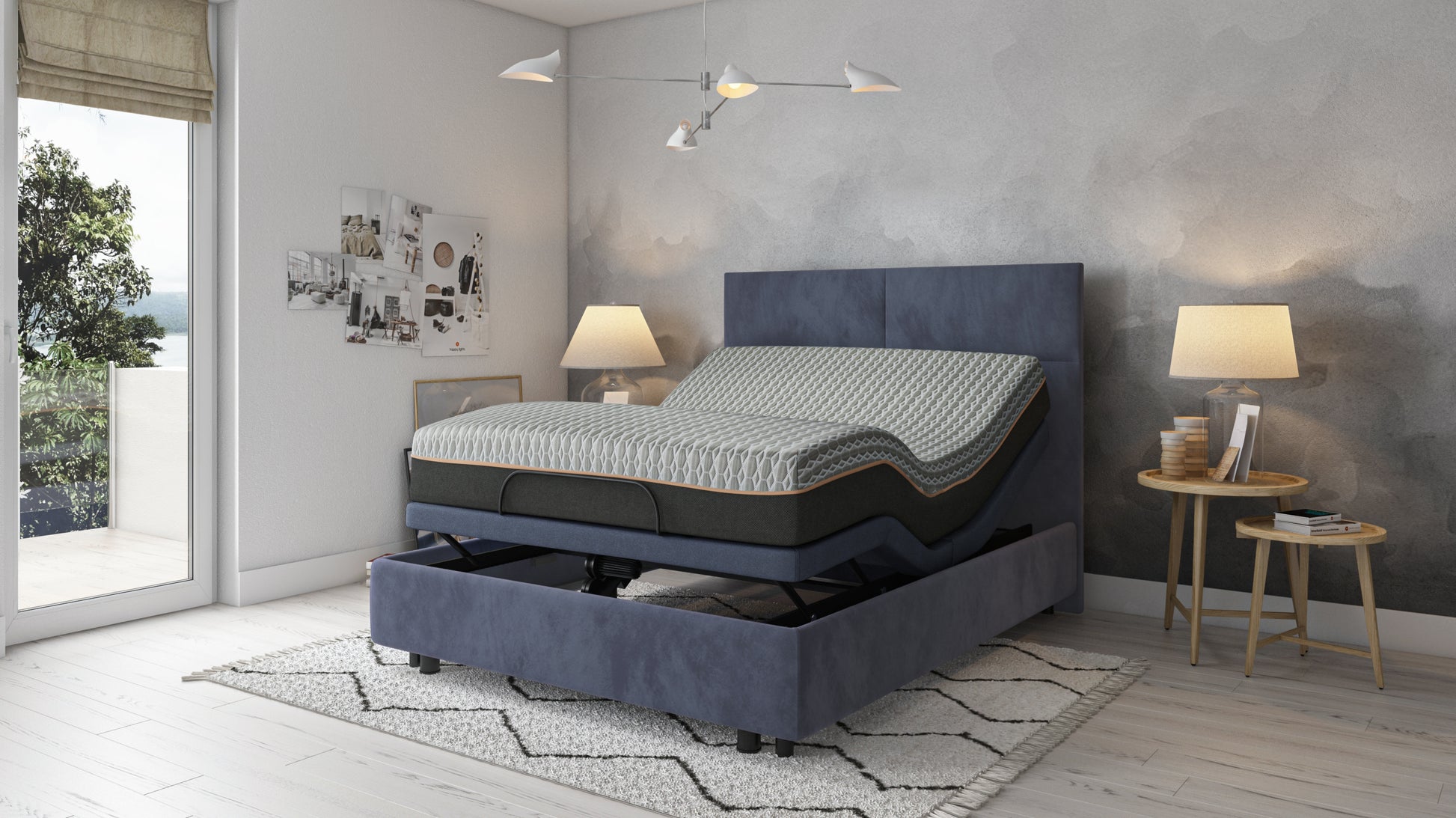 Bt3000 King Adjustable Bed Base With Head And Foot Position Adjustment Box Spring Not Required King Blue Grey Steel