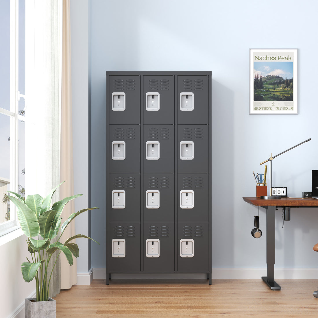 12 Door 72"H Metal Lockers With Lock For Employees,Storage Locker Cabinet For Home Gym Office School Garage,Easy Assembly,Black 5 Or More Spaces Black Primary Living Space Door Locks Modern Metal