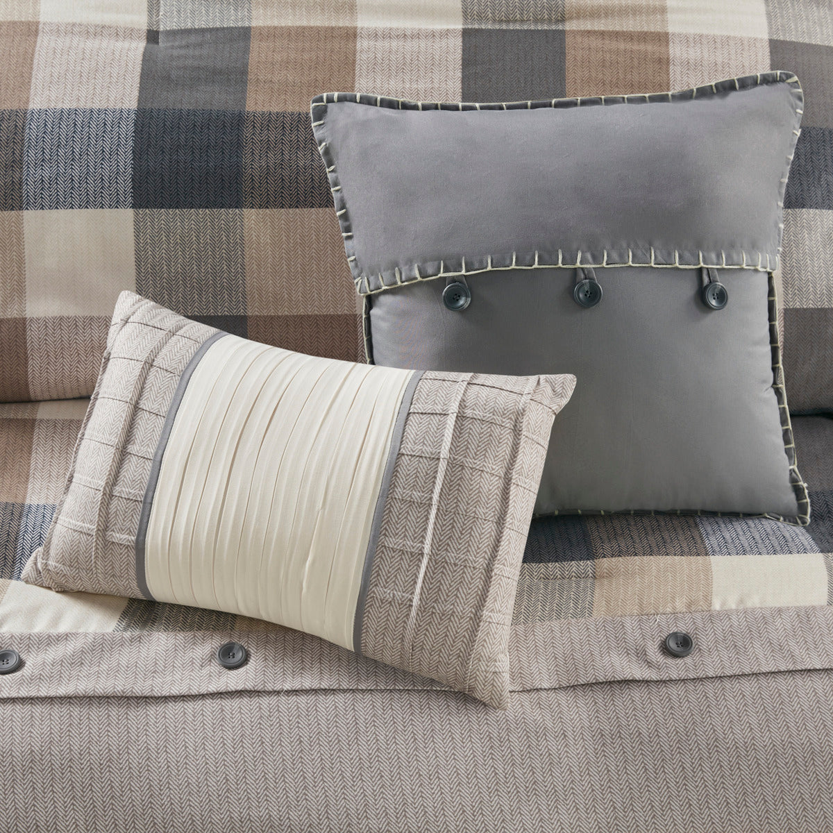 7 Piece Herringbone Comforter Set Neutral Cal King California King Neutral Polyester