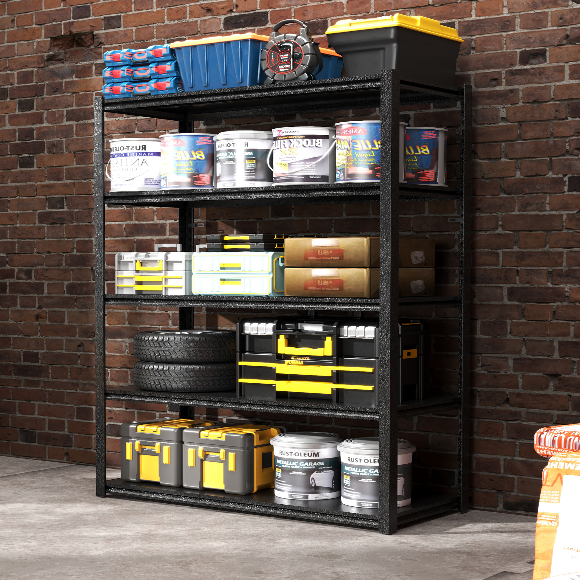 63"H 5 Tier Metal Shelves For Storage Garage Shelving 2000Lbs Heavy Duty Storage Shelves Adjustable Garage Shelf Industrial Shelving Unit Storage Utility Rack,31.5"W*15.7"D*63"H,Black 5 Black Gray Standard Vertical Kitchen Open Back Metal Modern