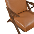 Brown Finish Solid Rubberwood Frame 1Pc Accent Chair Brown Faux Leather Upholstery Living Room Furniture Brown Primary Living Space Rubberwood Solid Wood