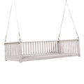 Patio Minimalist Twin Size Garden Swing Bed Wood Porch Swing With Ropes For Backyard, Safe Sloped Design, White White Weather Resistant Frame Garden & Outdoor Minimalist 2 Person Seating Group