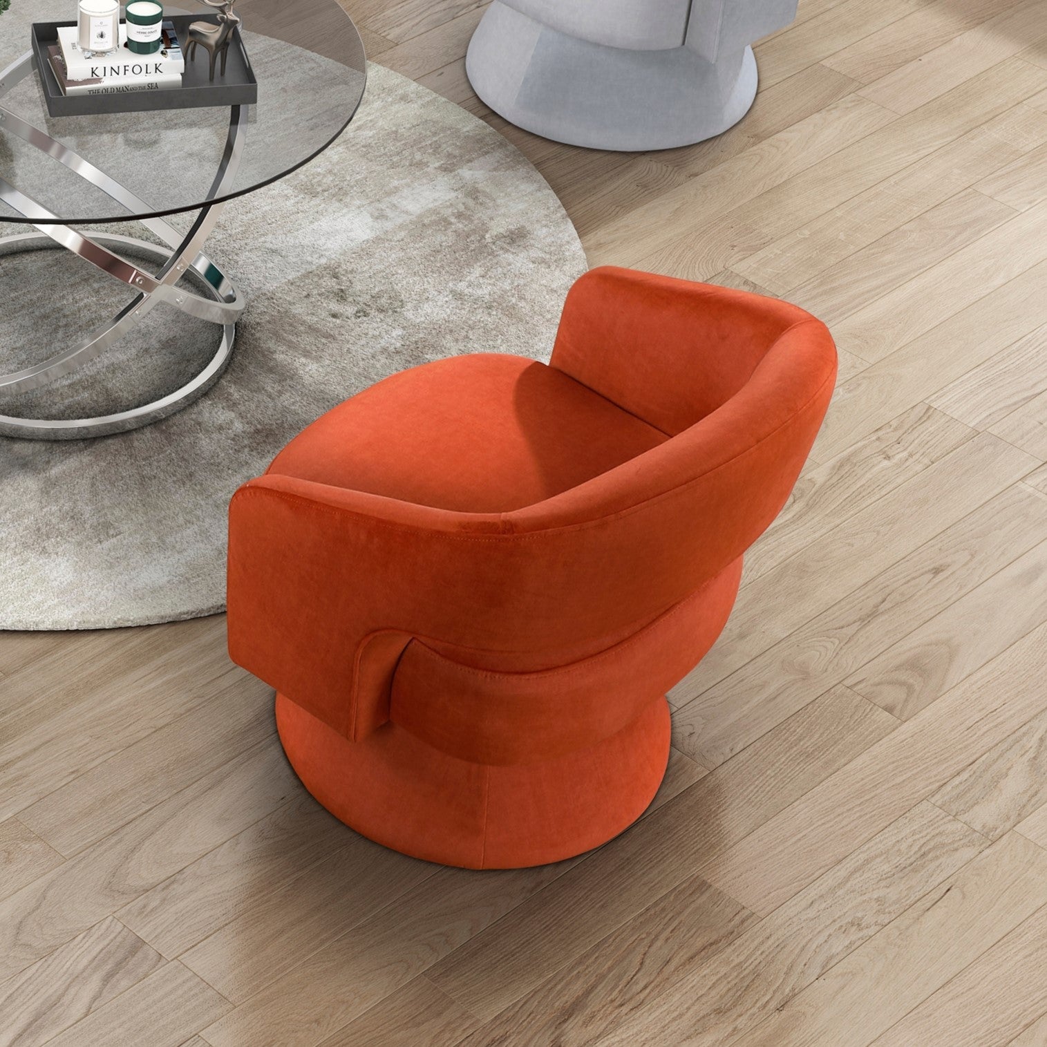 Modern Luxury Swivel Accent Chair 1Pc Orange Velvet Upholstery Solid Wood Stylish Home Furniture Orange Primary Living Space Luxury,Modern Plywood,Solid Wood