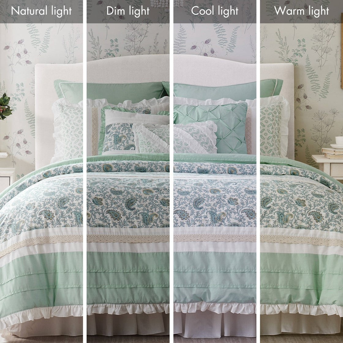 9 Piece Cotton Percale Comforter Set Aqua Cal King California King Aqua Polyester