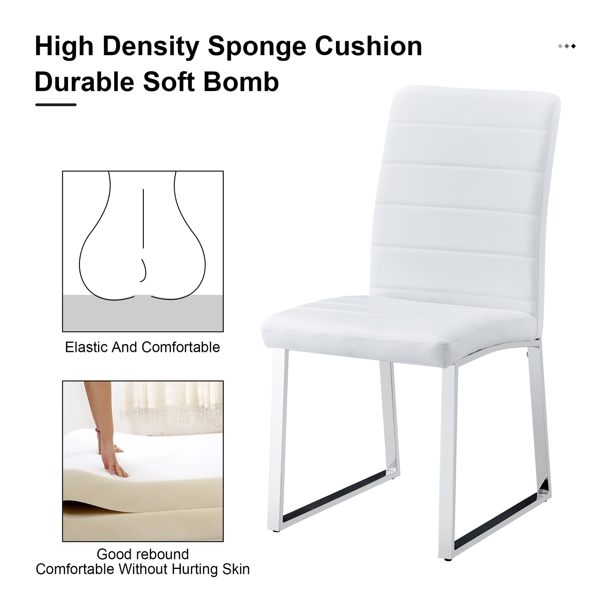 Table And Chair Set, Large Modern Rectangular Glass Table, Can Accommodate 6 8 People, Equipped With A 0.39 Inch Tempered Glass Tabletop And Mdf Table Legs.Paired With Comfortable And Soft Chairs.