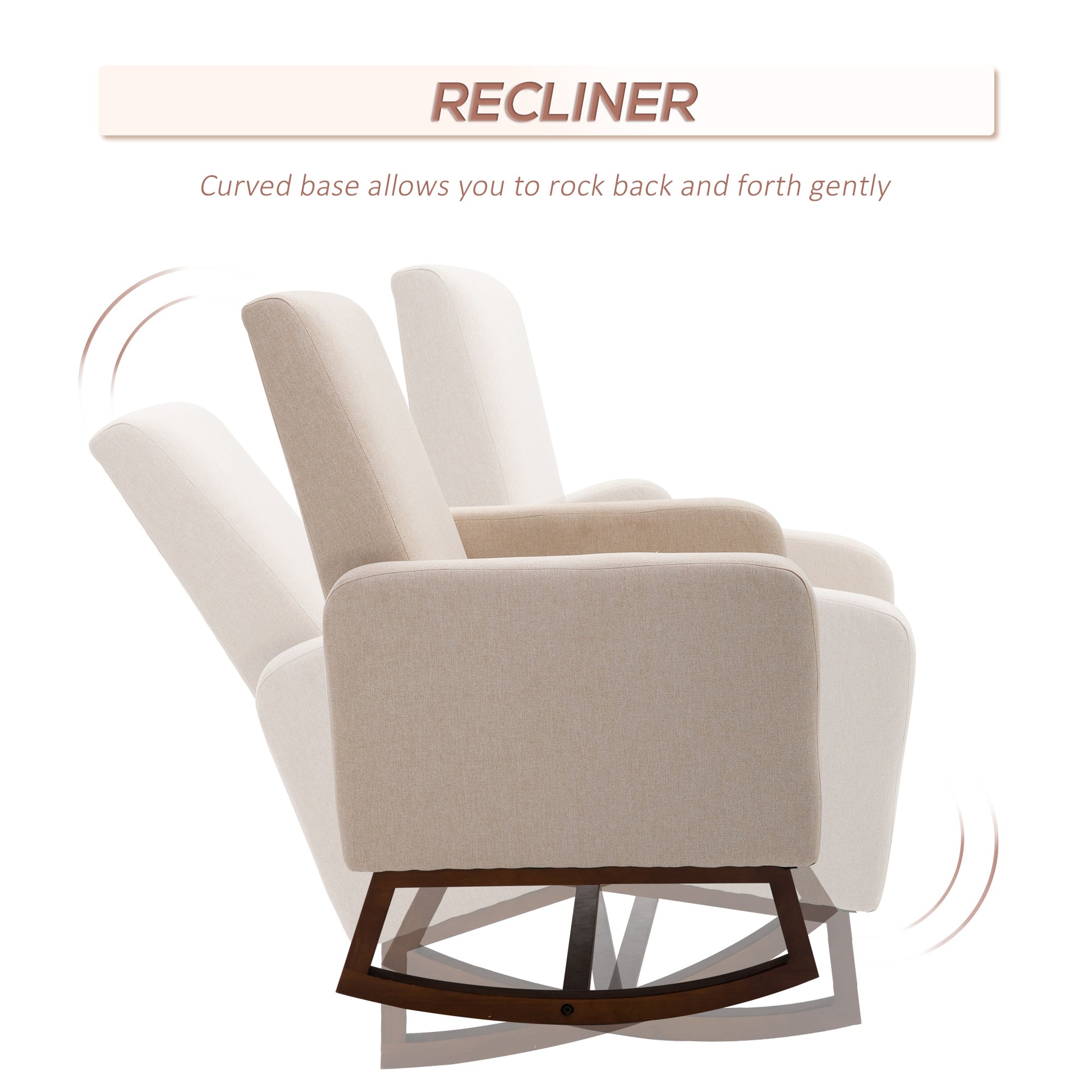 Homcom Accent Lounge Rocking Chair With Solid Curved Wood Base And Linen Padded Seat, Cream White Cream White Linen