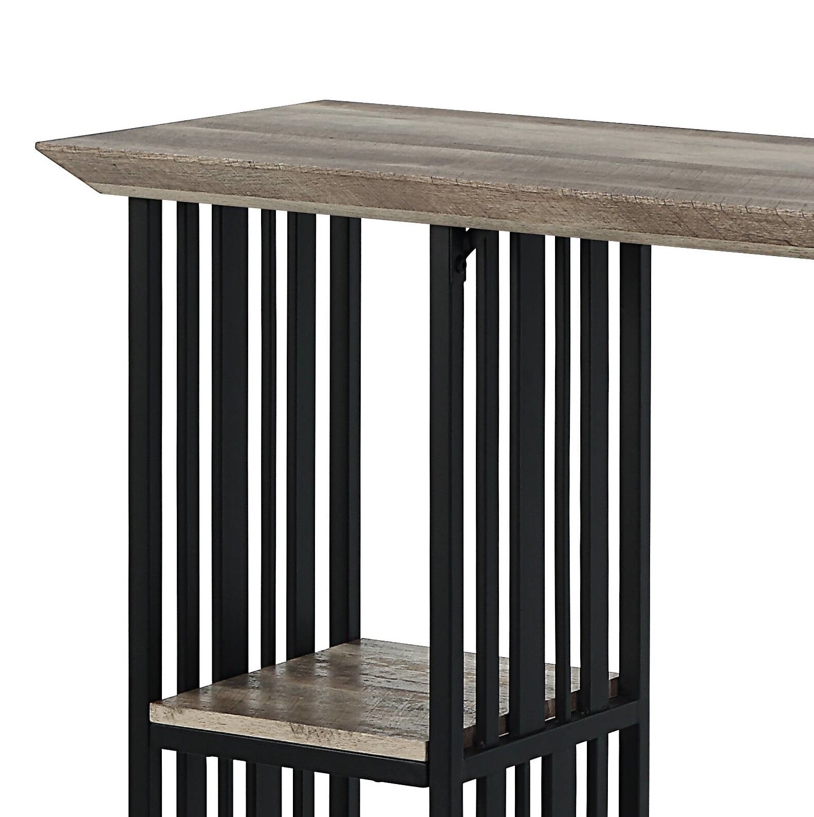 Oak And Sandy Black 2 Shelf Counter Height Table Oak Seats 4 Dining Room Industrial Rectangular Wood Metal Trestle