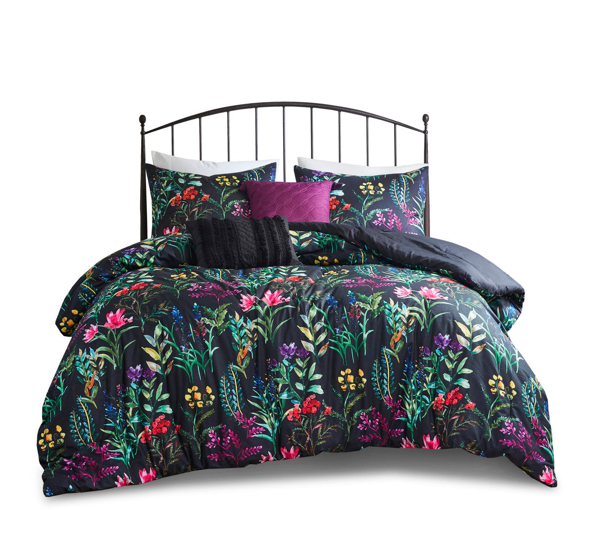 5 Piece Comforter Set Black King Cal King King Black Polyester
