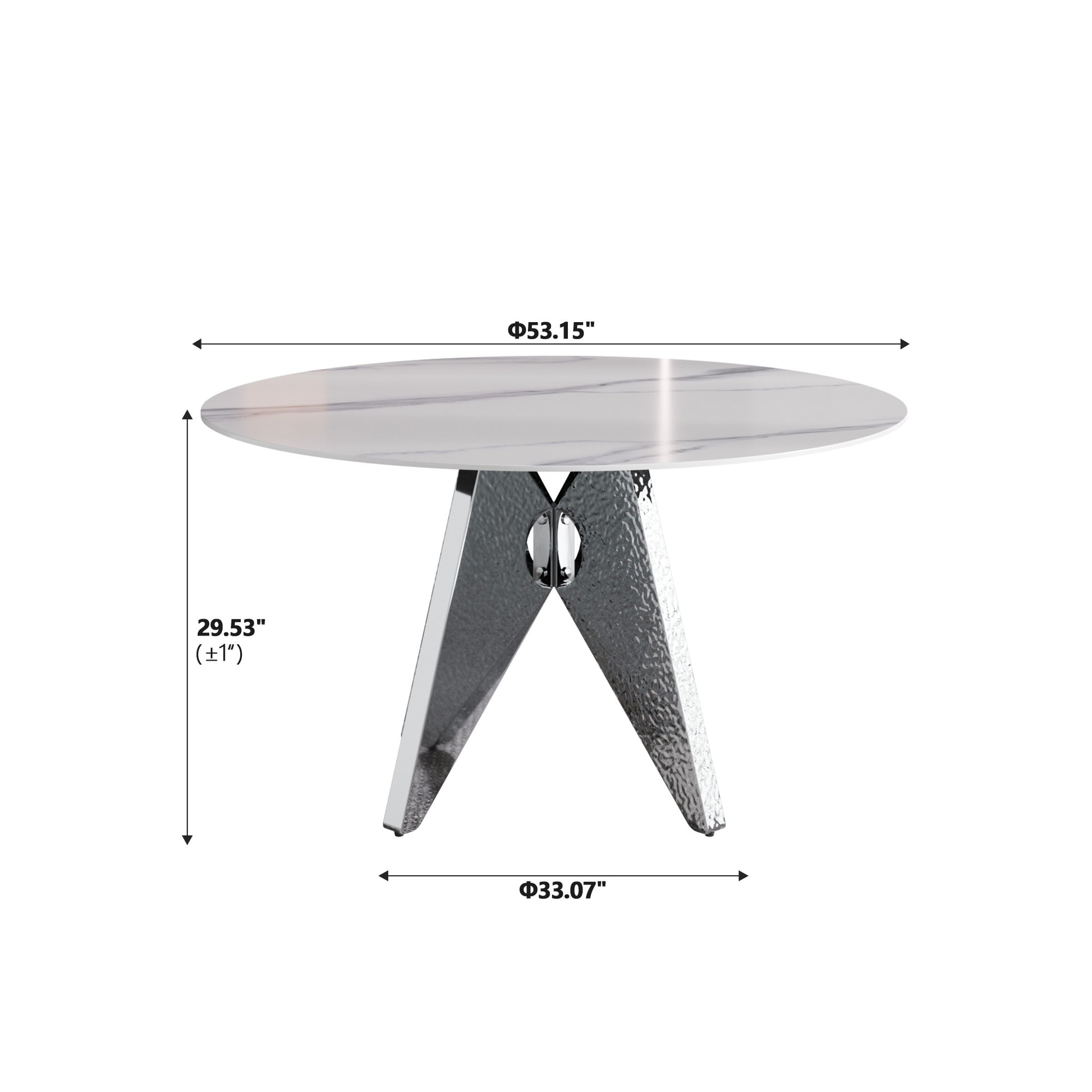 53" Round Marble Dining Table With Silver Stainless Steel Design Base, Artificial Marble For 6 People, Dining Room Living Room Kitchen Dining Table,White Dining Table Only Silver,White Dining Room