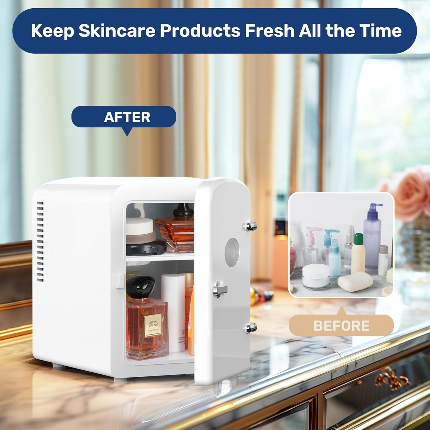 9 Cans Compact Mini Fridge, Warmer And Cooler Portable Refrigerator With Observation, Freon Free & Eco Friendly, 6L With Window, White White Polypropylene