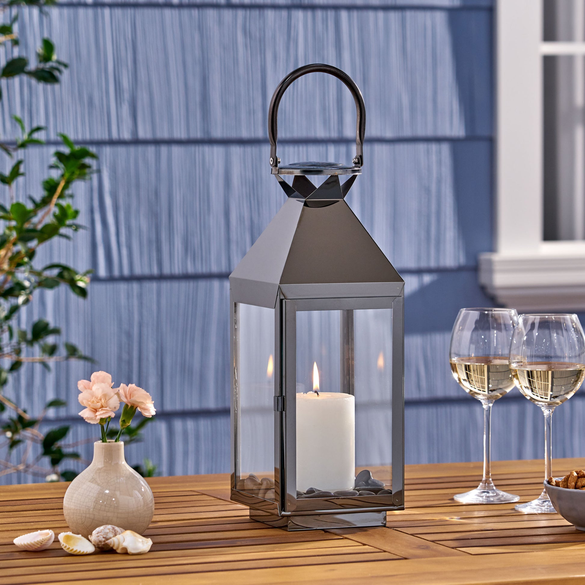 Tulsa 16"H Stainless Steel Lantern Black Stainless Steel