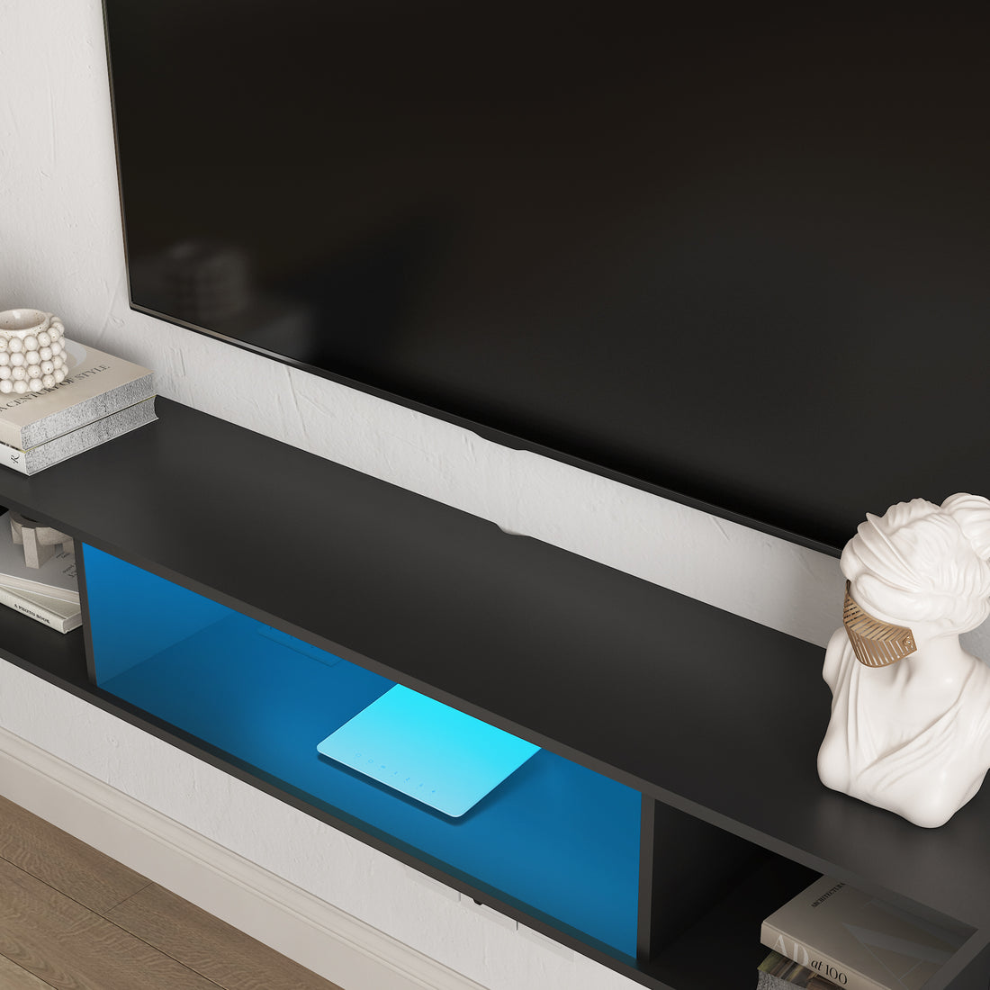 Floating Tv Stand Wall Mounted With 16 Color Leds,69" Modern Tv Stand, Floating Tv Cabinet Entertainment Center For 55 60 65 Inch Tv,Black Black 60 69 Inches Mdf