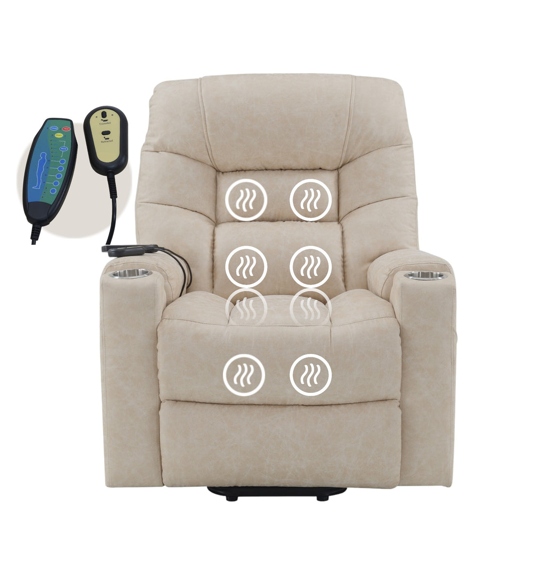 Nairi Ivory Leather Aire Power Motion Recliner With Lift, Heating & Massage Function Ivory Faux Leather