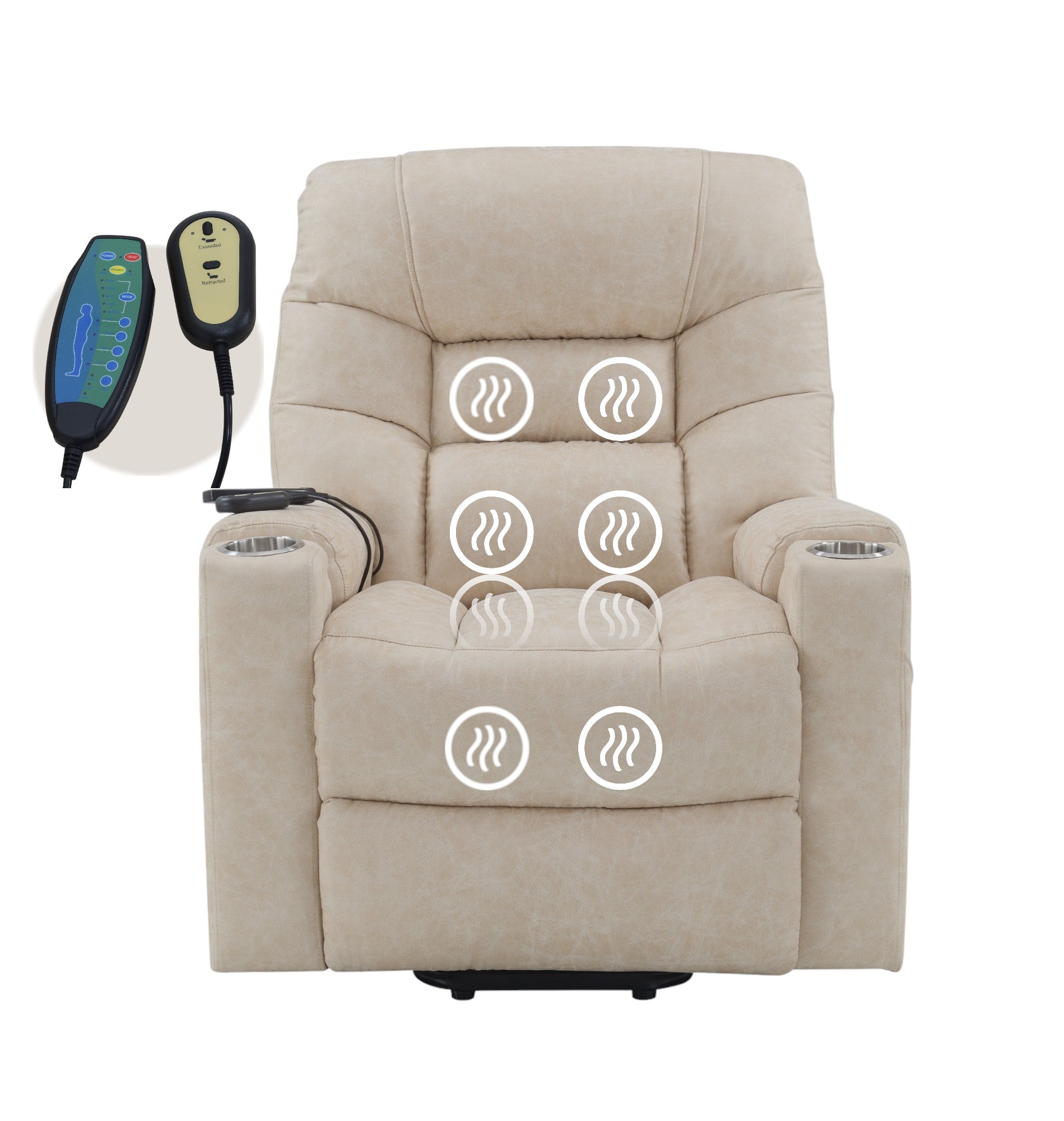 Nairi Ivory Leather Aire Power Motion Recliner With Lift, Heating & Massage Function Ivory Faux Leather
