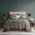 5 Piece Jacquard Bedspread Set With Throw Pillows Blue Brown Queen Queen Blue Brown Cotton