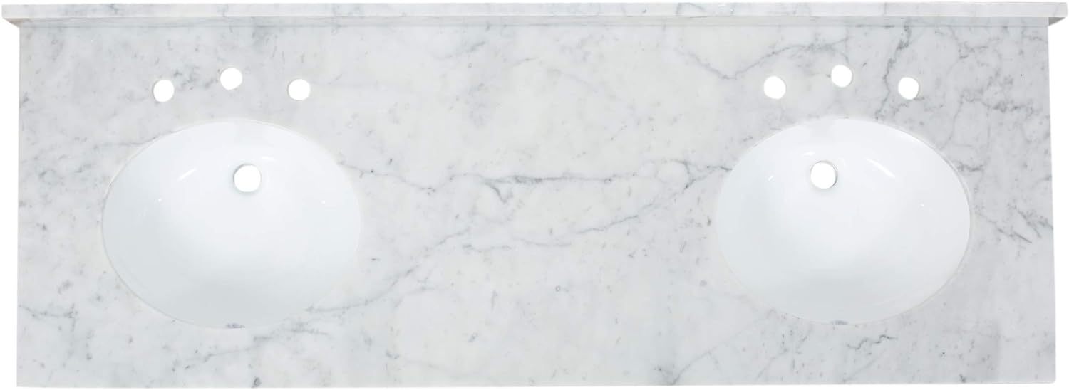 61'' Bathroom Vanity With Marble Top & Double Ceramic Sinks, 3 Drawers, 4 Doors, Gray Gray Plywood