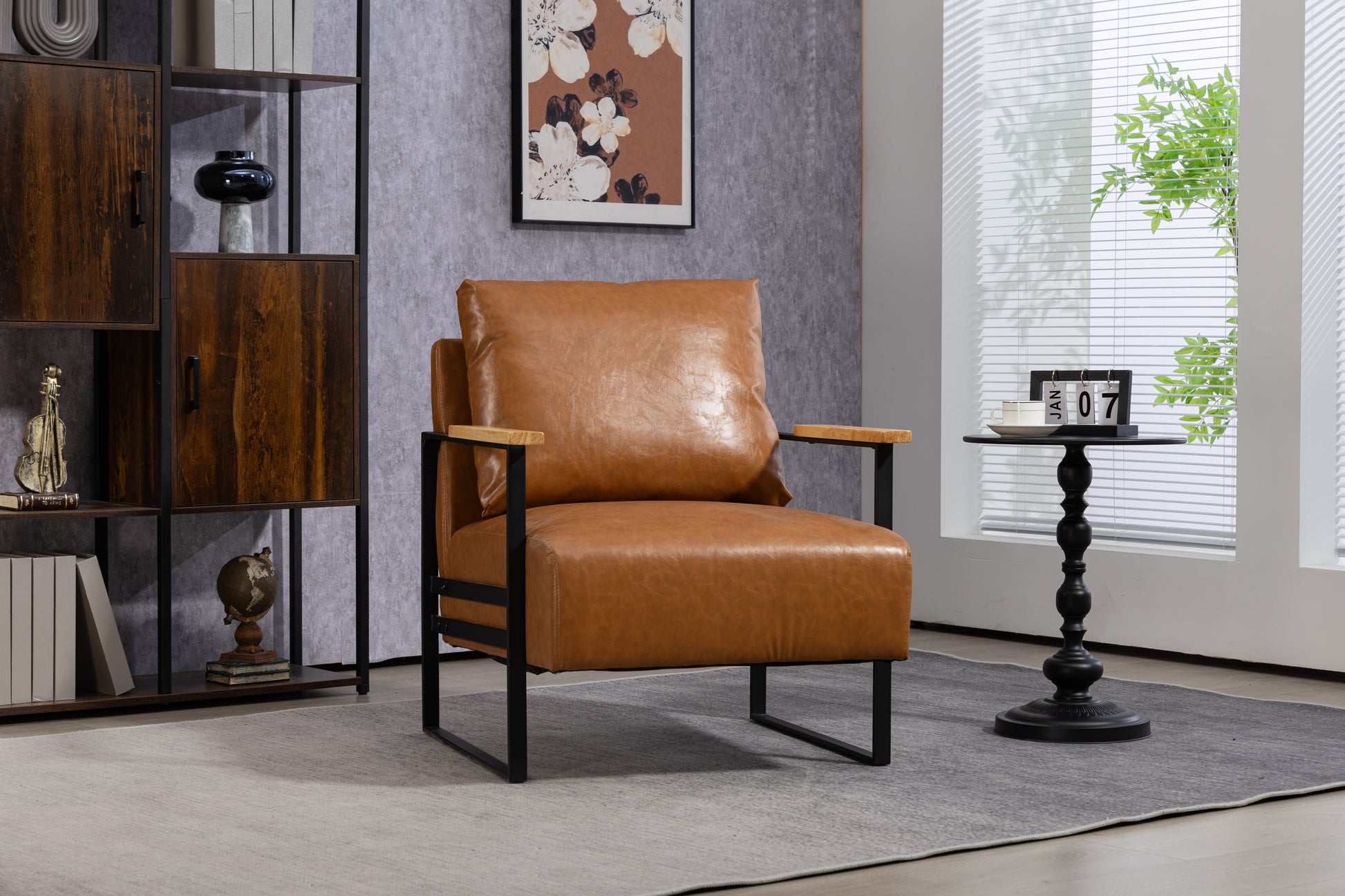 Leather Accent Chair Guest Chair For Living Room, Mid Century Armchair For Bedroom Brown Leather Brown Pu