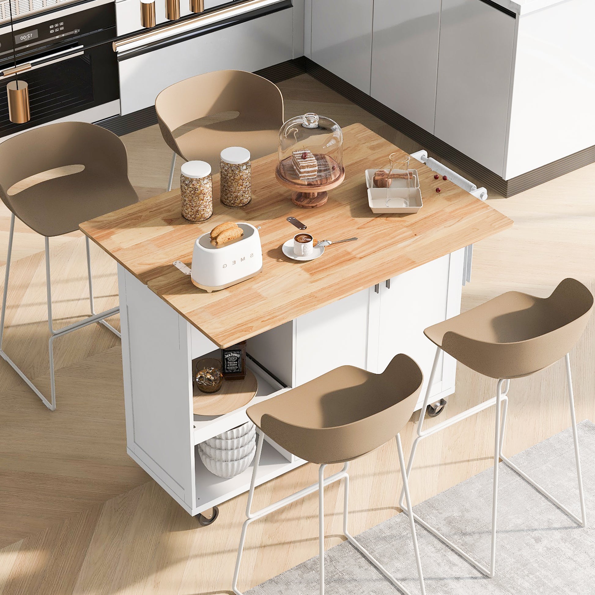 K&K Kitchen Island With Foldable Counter Top, Kitchen Storage Cart With Slide Out Shelf, Towel Rack And Drawer, Rolling Kitchen Cart On Wheels, For Kitchen, Living Room, Dining Room, White White Brown Kitchen Classic,Farmhouse,Luxury,Modern Rectangular