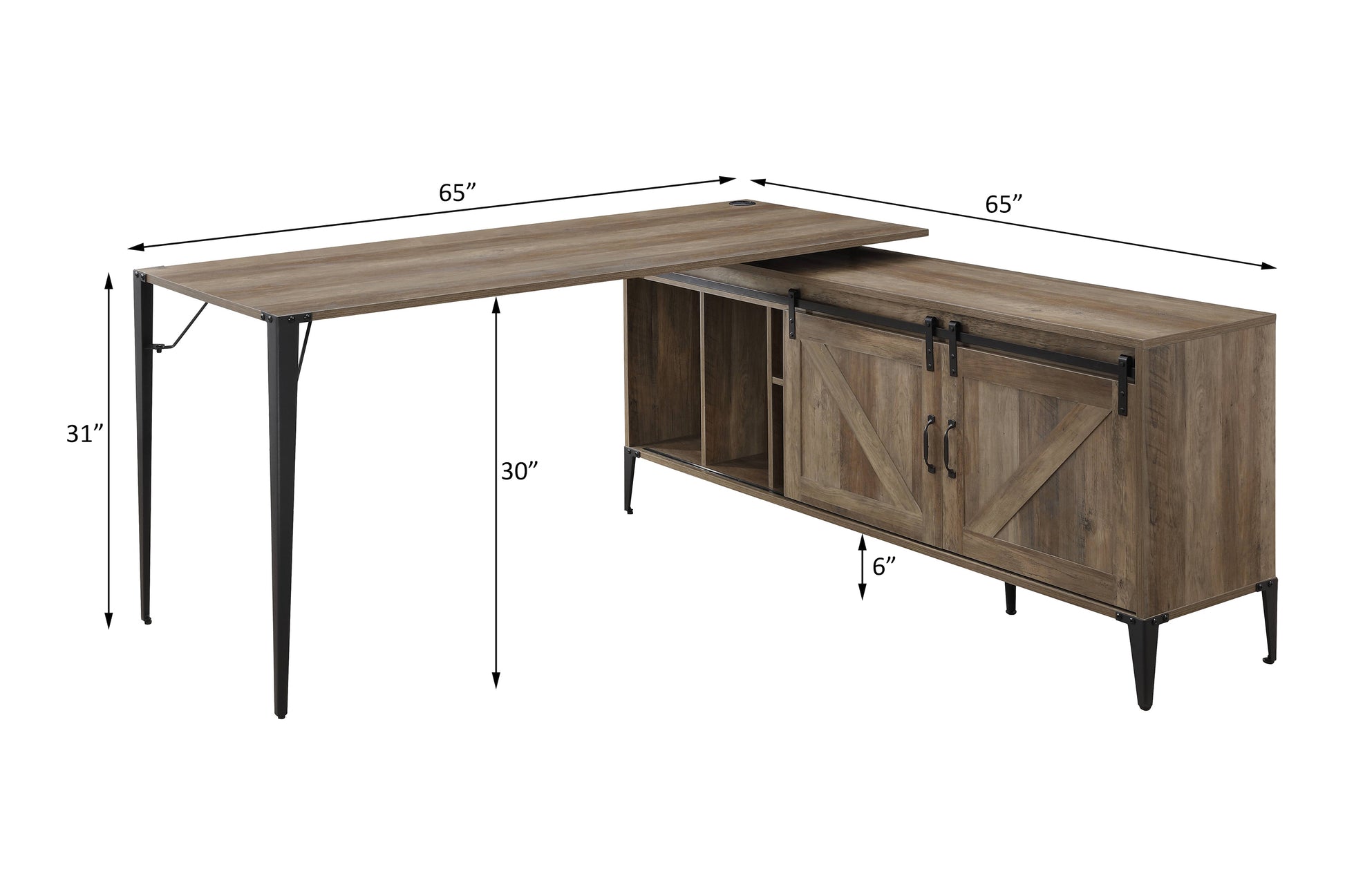 Zakwani Rustic Oak & Black Finish Writing Desk Black,Oak Metal,Synthetic Wood