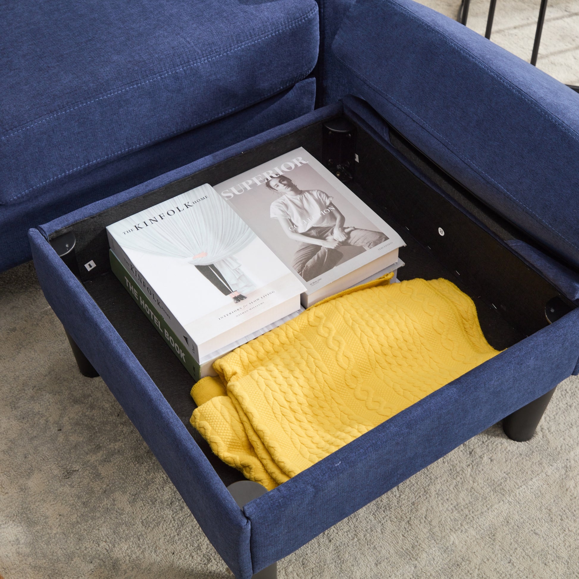 Blue Color Knock Down 3 Seat Combo Sofa With Storage Ottoman For Living Room Apartment Bedroom And Compact Room,Room, Upholstered Sectional Couch, L Shaped Bench With A Footrest, A Individual Stool White Wood Primary Living Space Heavy Duty Pine 3 Seat