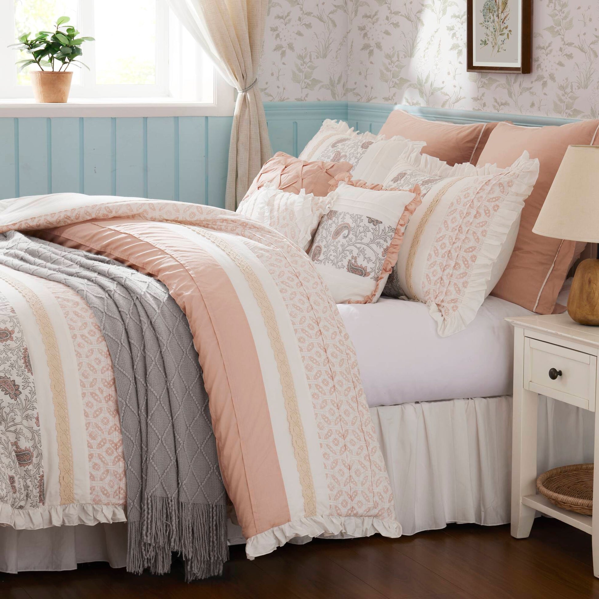 9 Piece Cotton Percale Comforter Set Blush Cal King California King Blush Polyester