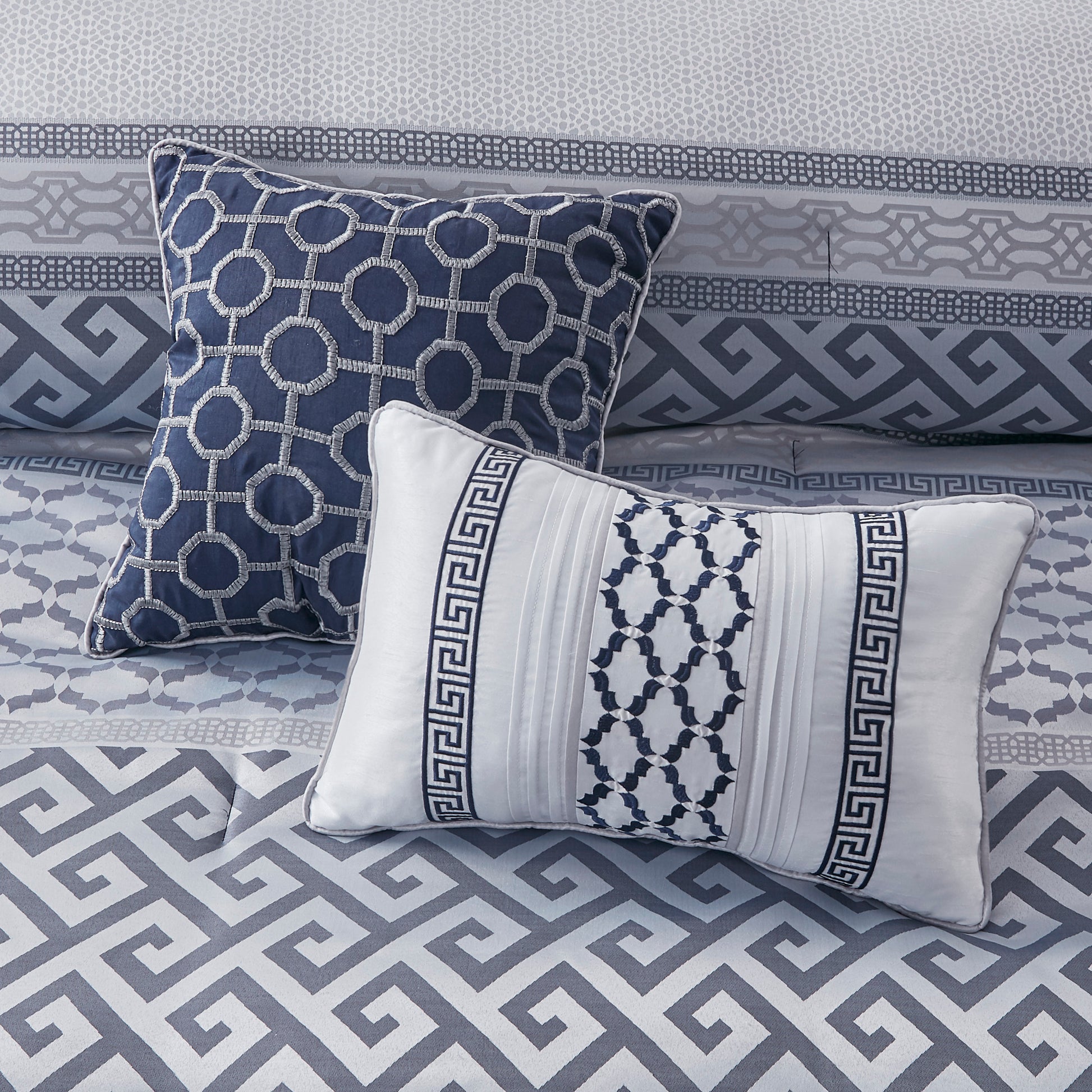 7 Piece Jacquard Comforter Set Navy Cal King California King Navy Polyester