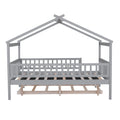 Full Size Wooden House Bed With Twin Size Trundle, Gray Full Gray Solid Wood Mdf