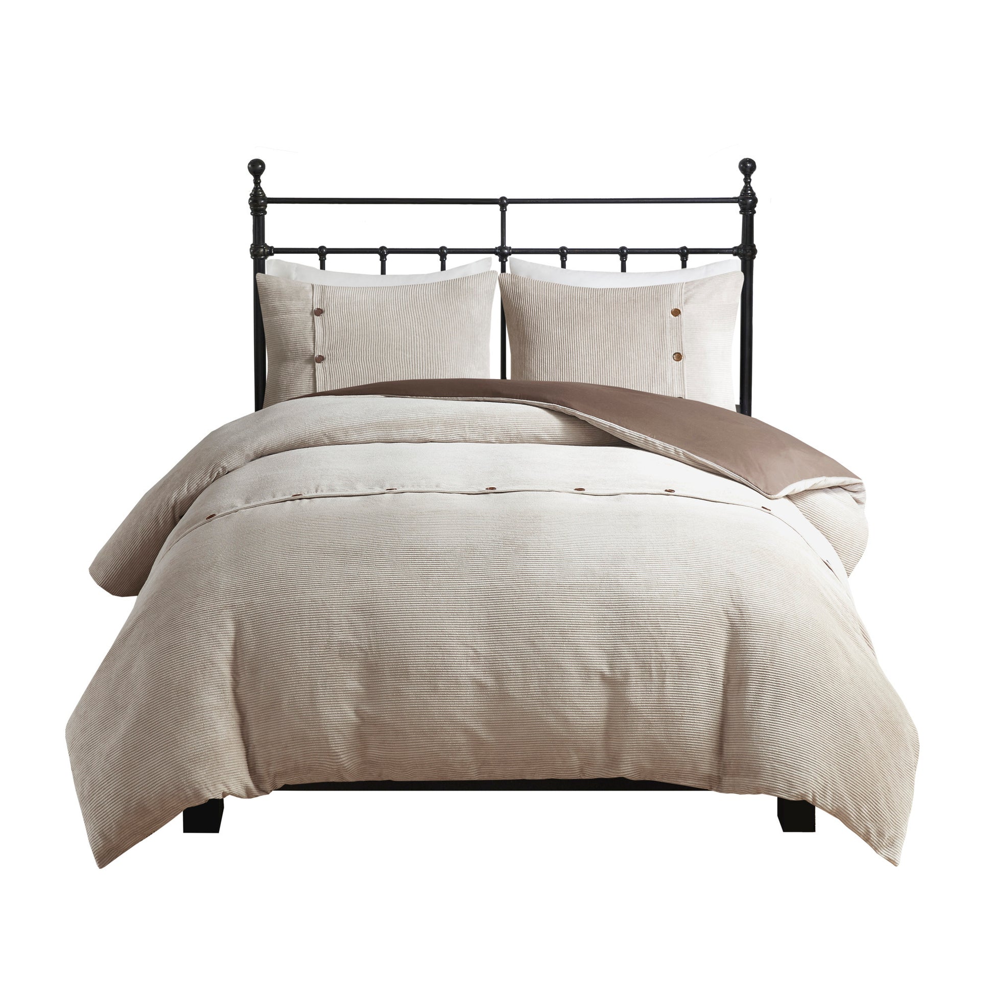 3 Piece Corduroy Duvet Cover Set Queen Tan Polyester