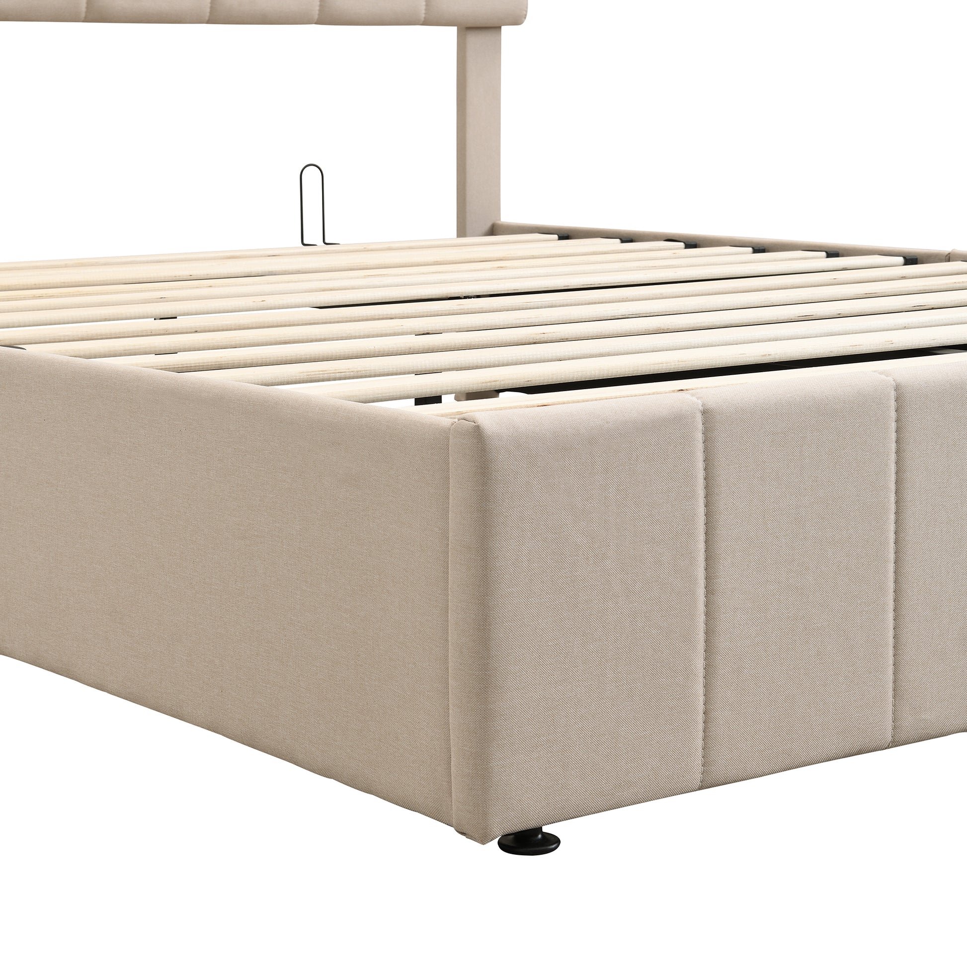 Queen Size Upholstered Platform Bed With A Hydraulic Storage System Beige Old Sku: Lp000211Aaa Beige Upholstered