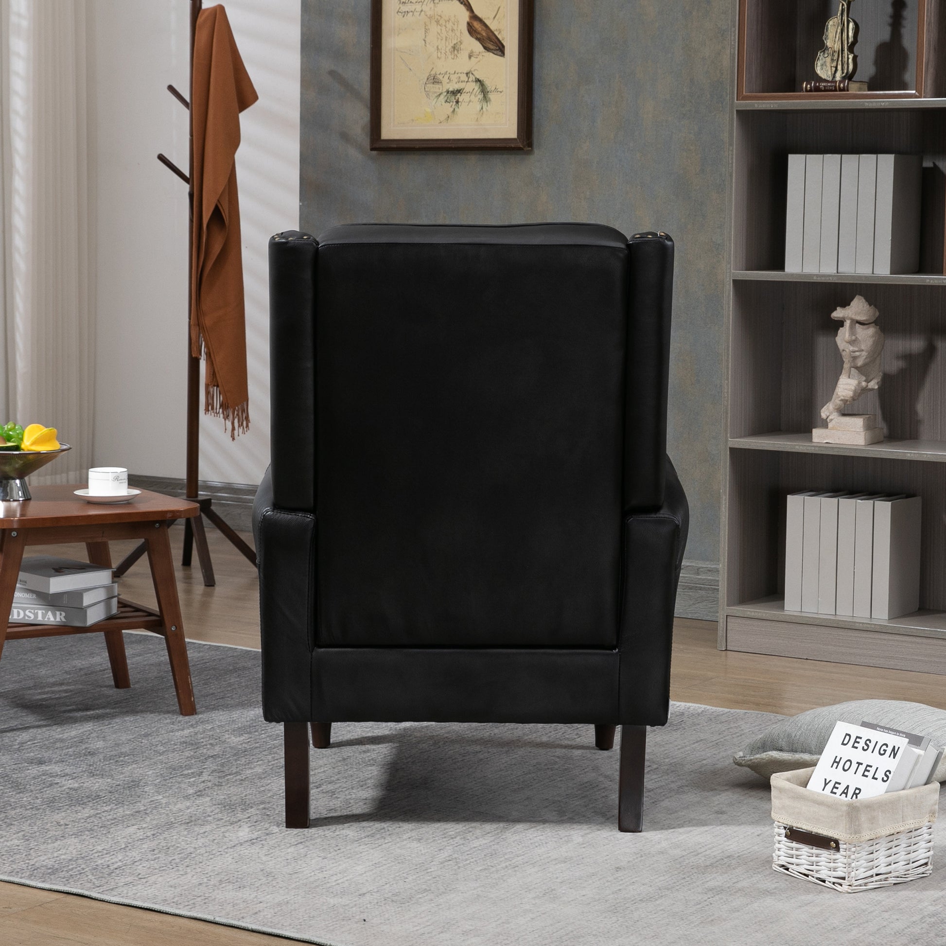 Coolmore Wood Frame Armchair, Modern Accent Chair Lounge Chair With Sturdy Wood Legs For Living Room Bedroom Black Pu Black Pu Foam Pu Leather