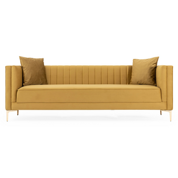 Angelina Sofa 91" Yellow Mustard Velvet Mustard Yellow,Yellow Velvet Wood Primary Living Space Medium Firm Tufted Back Mid Century Modern Foam Metal,Velvet 4 Seat