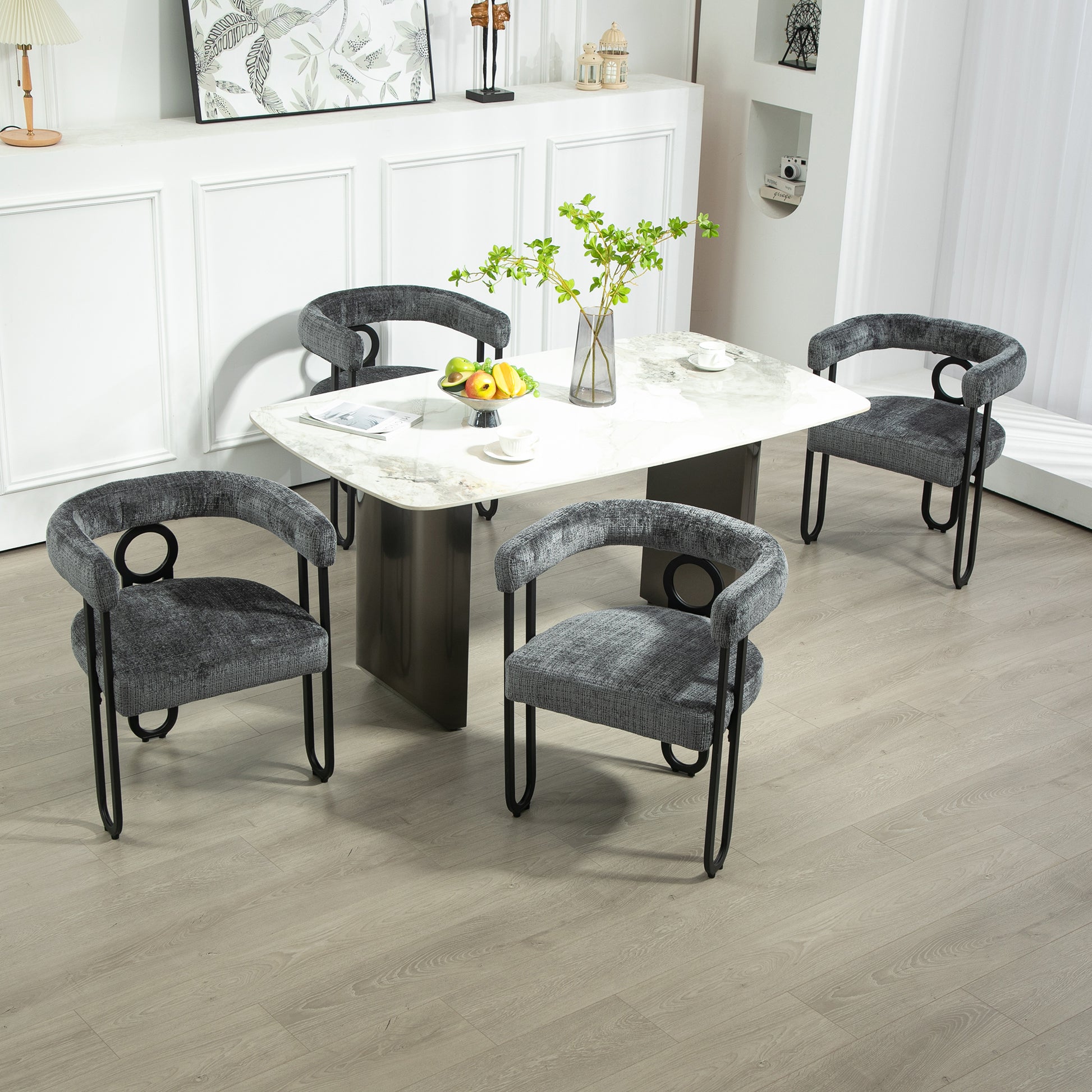 Coolmore Contemporary Designed Chenille Fabric Upholstered Accent Dining Chair Barrel Side Chairs Kitchen Armchair For Living Room Set Of 1 Gray Chenille Gray Primary Living Space Foam Chenille