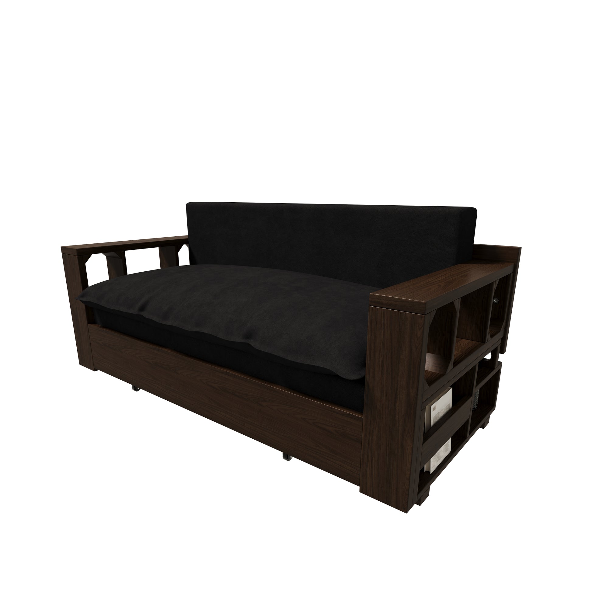 3 In 1 Convertible Sleeper Sofa Bed,Modern Velvet Loveseat Couch With Pull Out Bed,Small Beautiful Seat Futon Sofa Bed With Convertible Office Desk,Black Black Metal & Wood 2 Seat