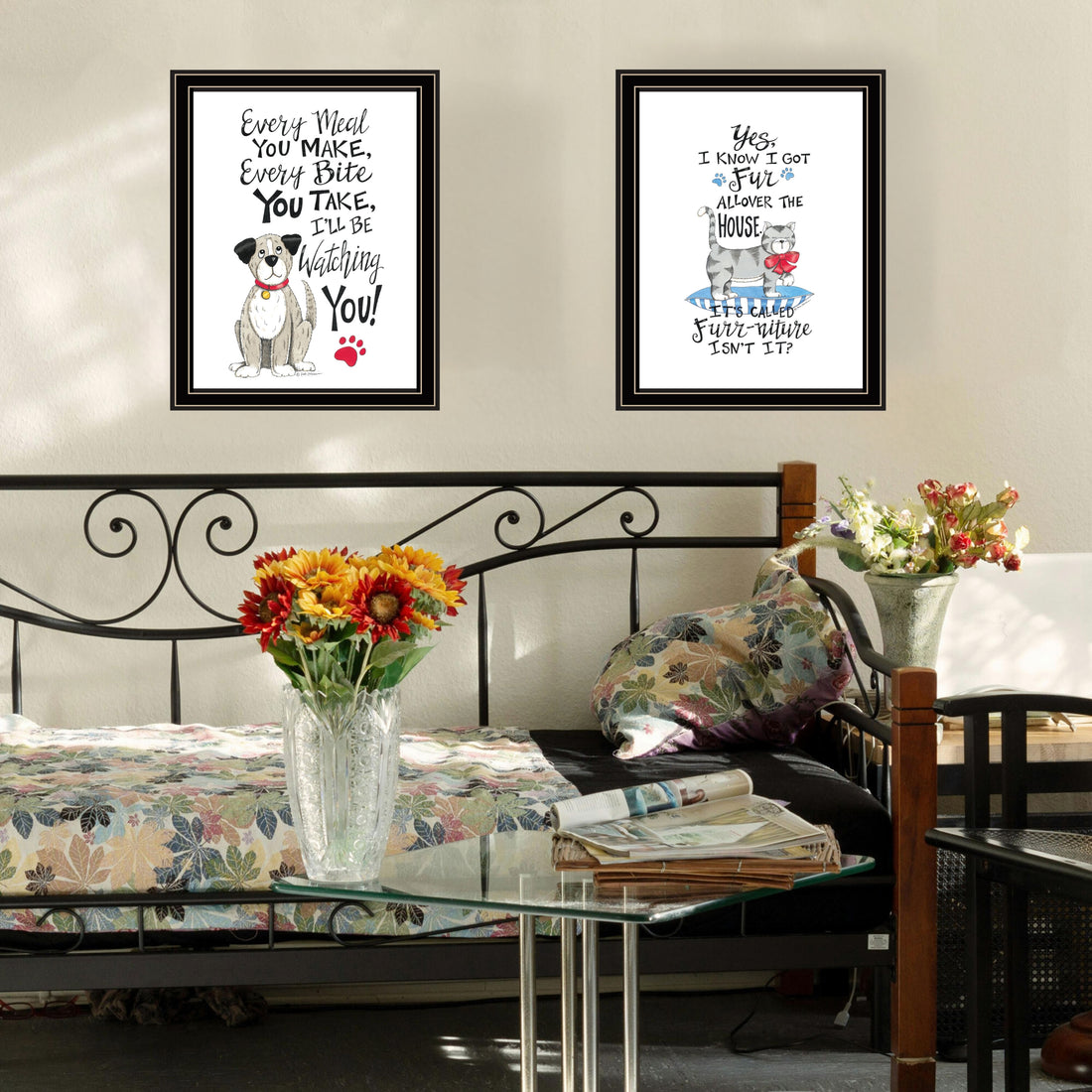 2 Piece Vignette It'S Called Furr Niture Isn'T It Black Framed Wall Art For Living Room, Bedroom Wall Art Print For Home Decor By Deb Strain Multicolor Wood Paper