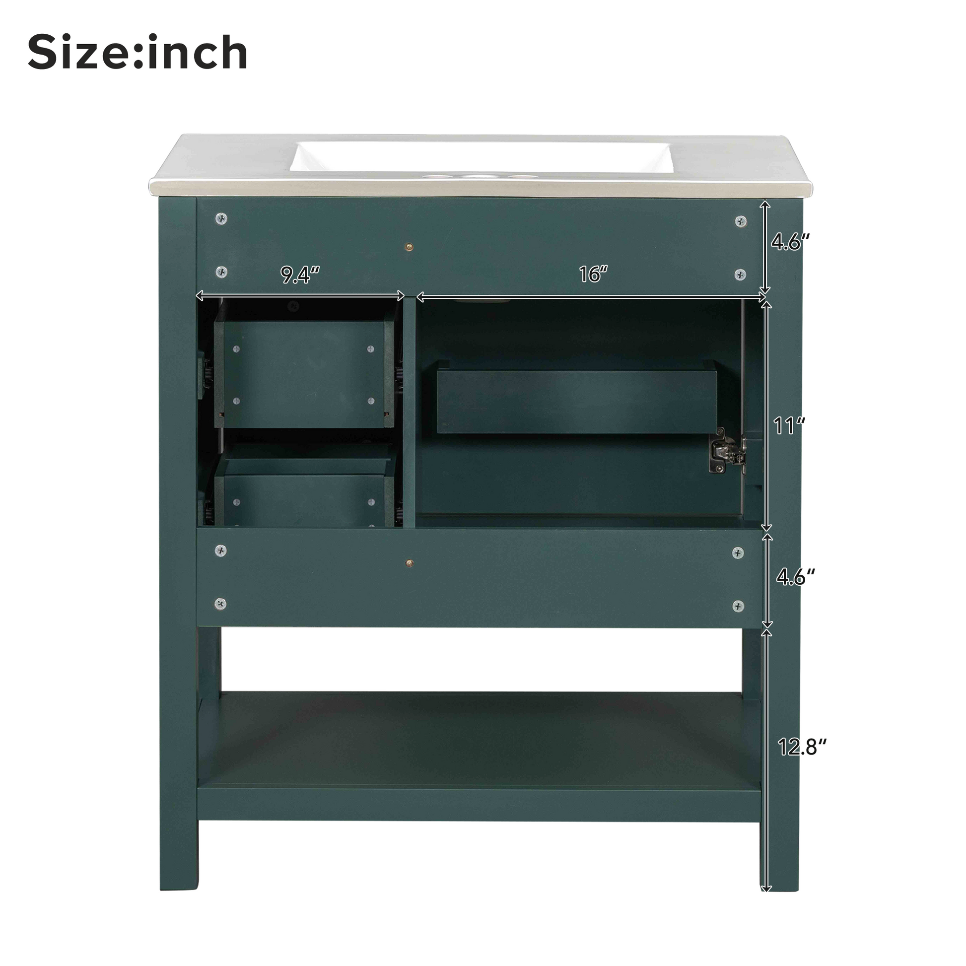 30Inch Transitional Style Bathroom Vanity Cabinet Combo With Ceramic Sink Green Bathroom Solid Wood Mdf