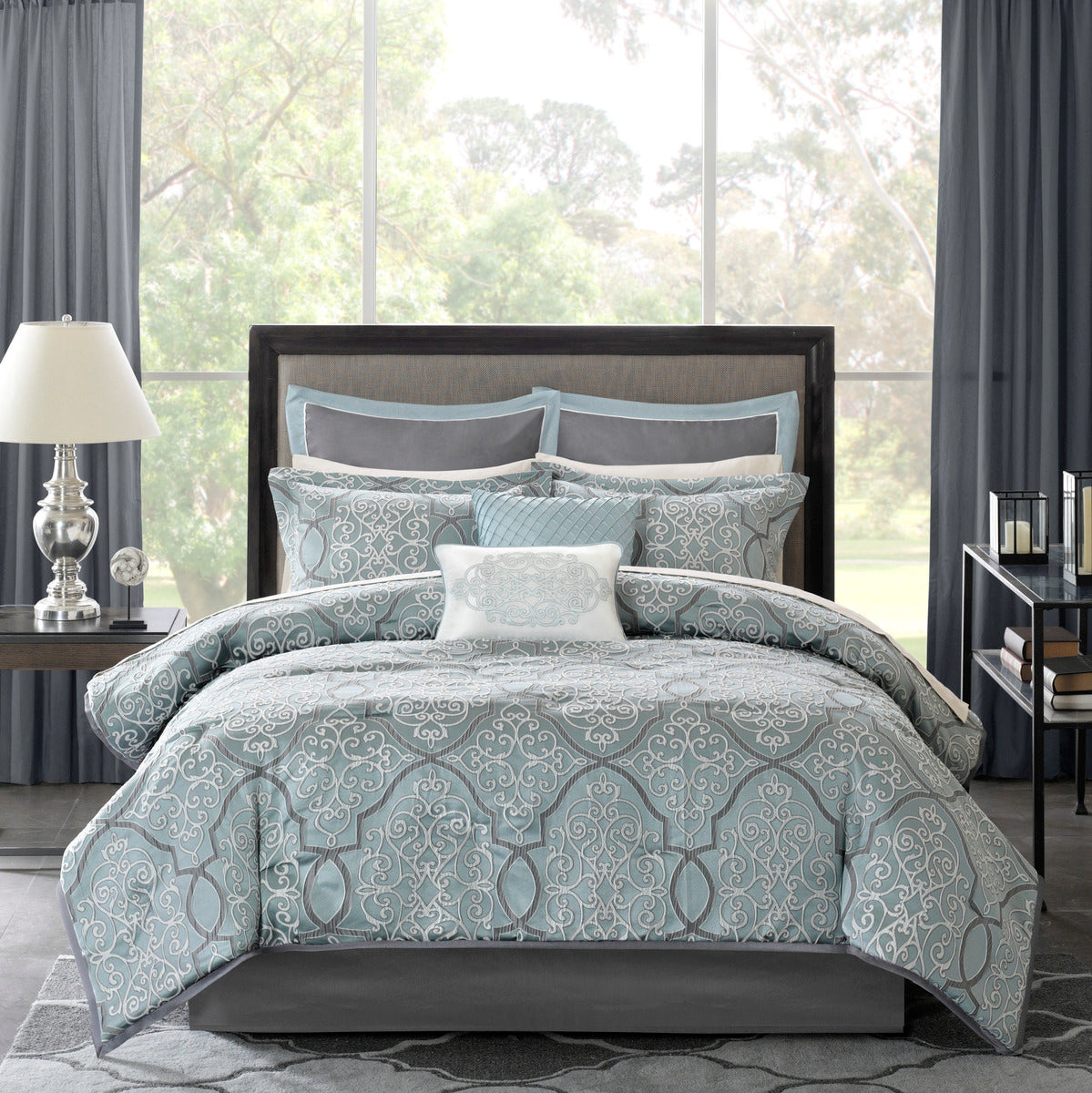 12 Piece Comforter Set With Cotton Bed Sheets Blue Queen Queen Blue Cotton