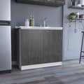 Freestanding Sink, Double Door Cabinet, Two Shelves, White Smokey Oak Multicolor Solid Wood Mdf Engineered Wood