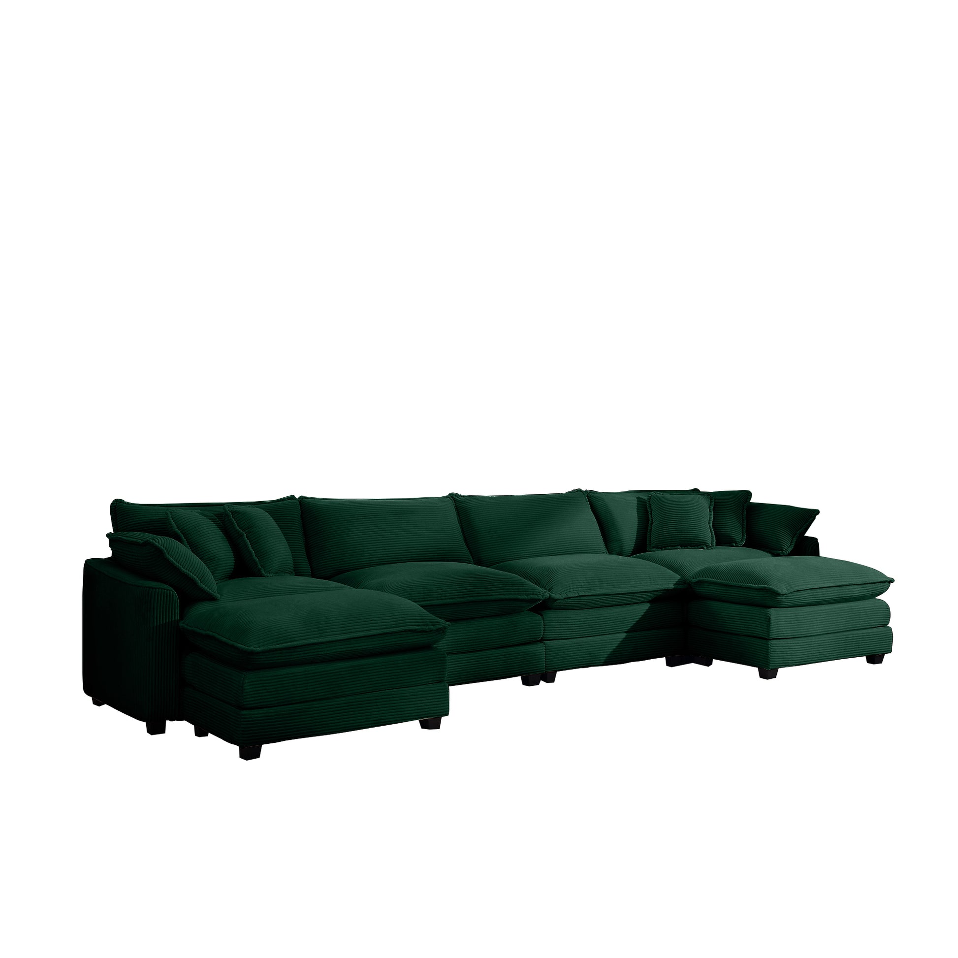 Corduroy Sofamodern Upholstered 4 Seater With 3 Footstools Corduroy Fabric Sofaoffice Living Room Apartment Comfortable Sofa, Easy To Assemble With 2 Arm Pillows And 4 Throw Pillows Green Corduroy 4 Seat