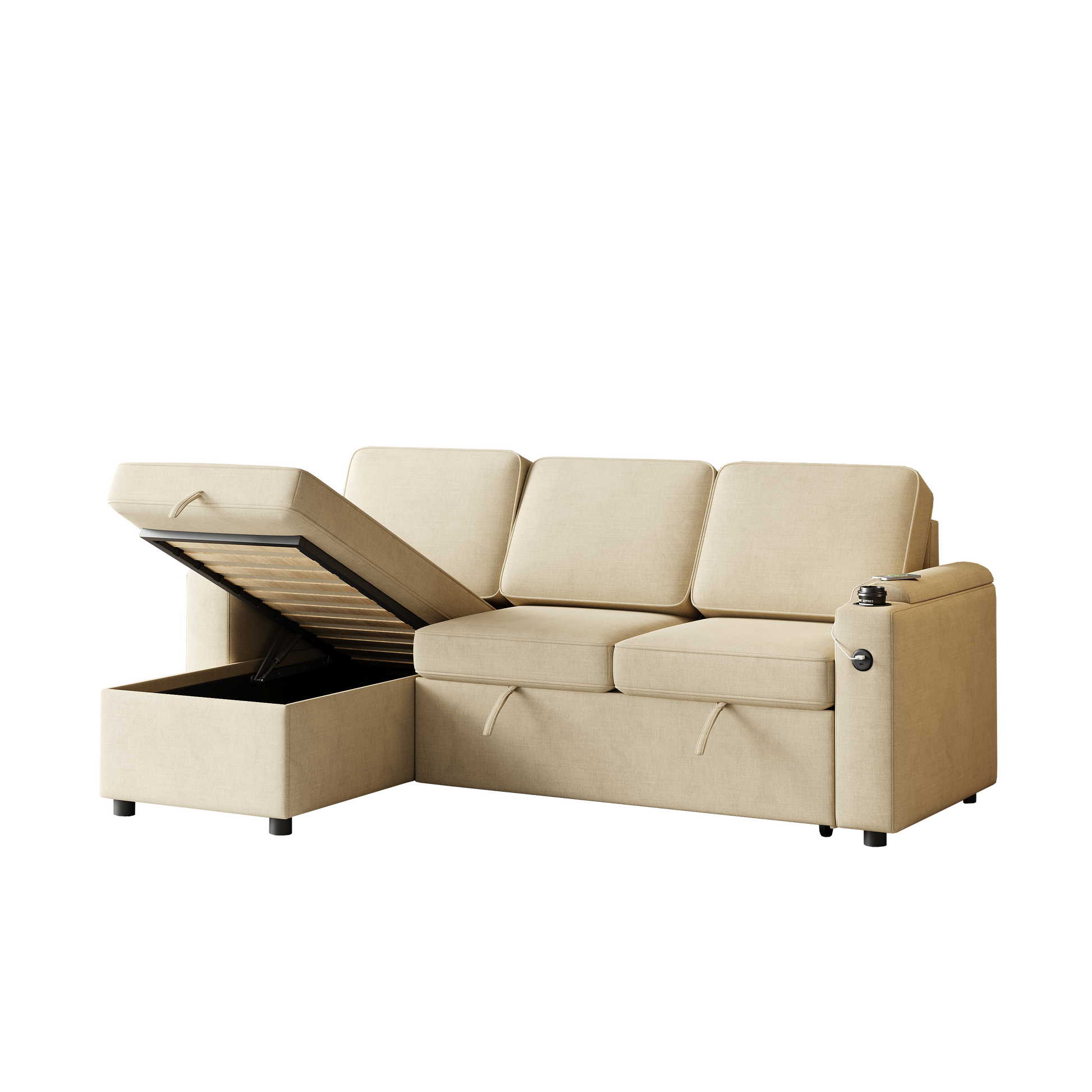 Mh85.8" Sleeper Sofa, Sofa Bed 2 In 1 Pull Out Sofa Bed With Storage Sofa, Sofa Sleeper With Pull Out Bed With Charging Port Beige Primary Living Space Eucalyptus Polyester Fabric 3 Seat