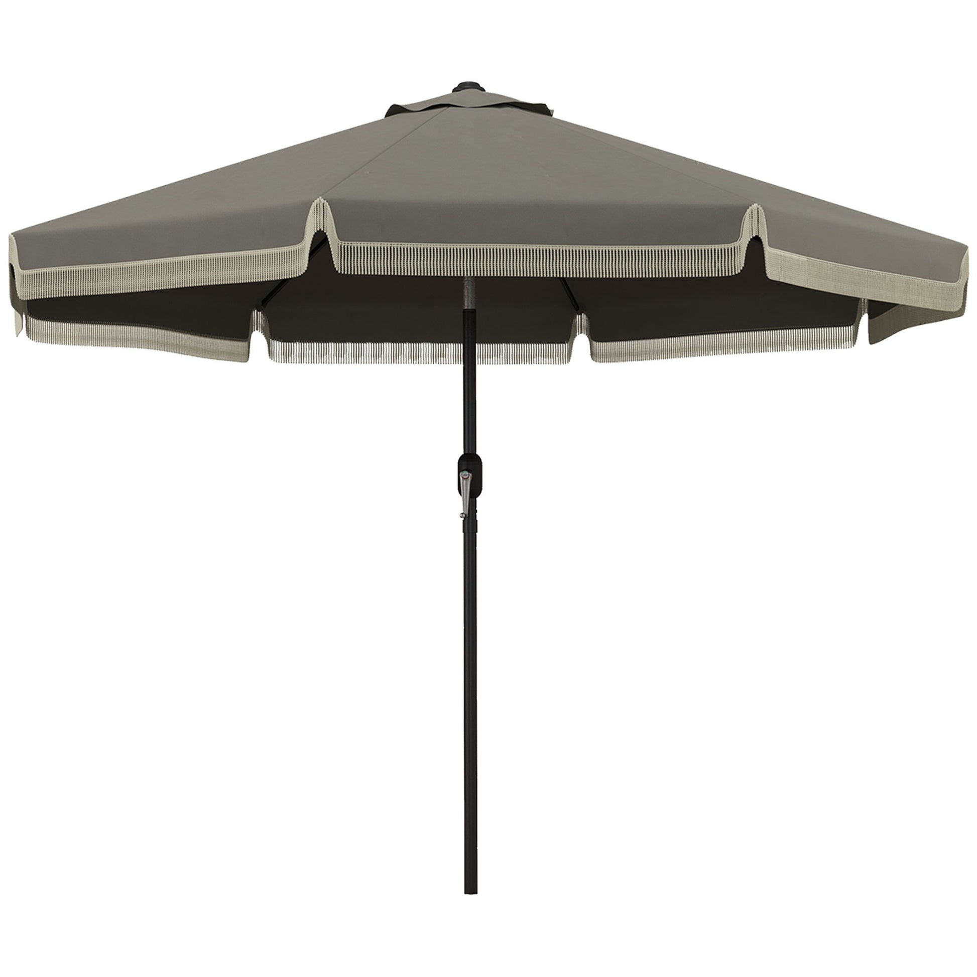 Outsunny 9Ft Patio Umbrella With Push Button Tilt And Crank, Ruffled Outdoor Market Table Umbrella With Tassles And 8 Ribs, For Garden, Deck, Pool, Dark Gray Dark Grey Polyester