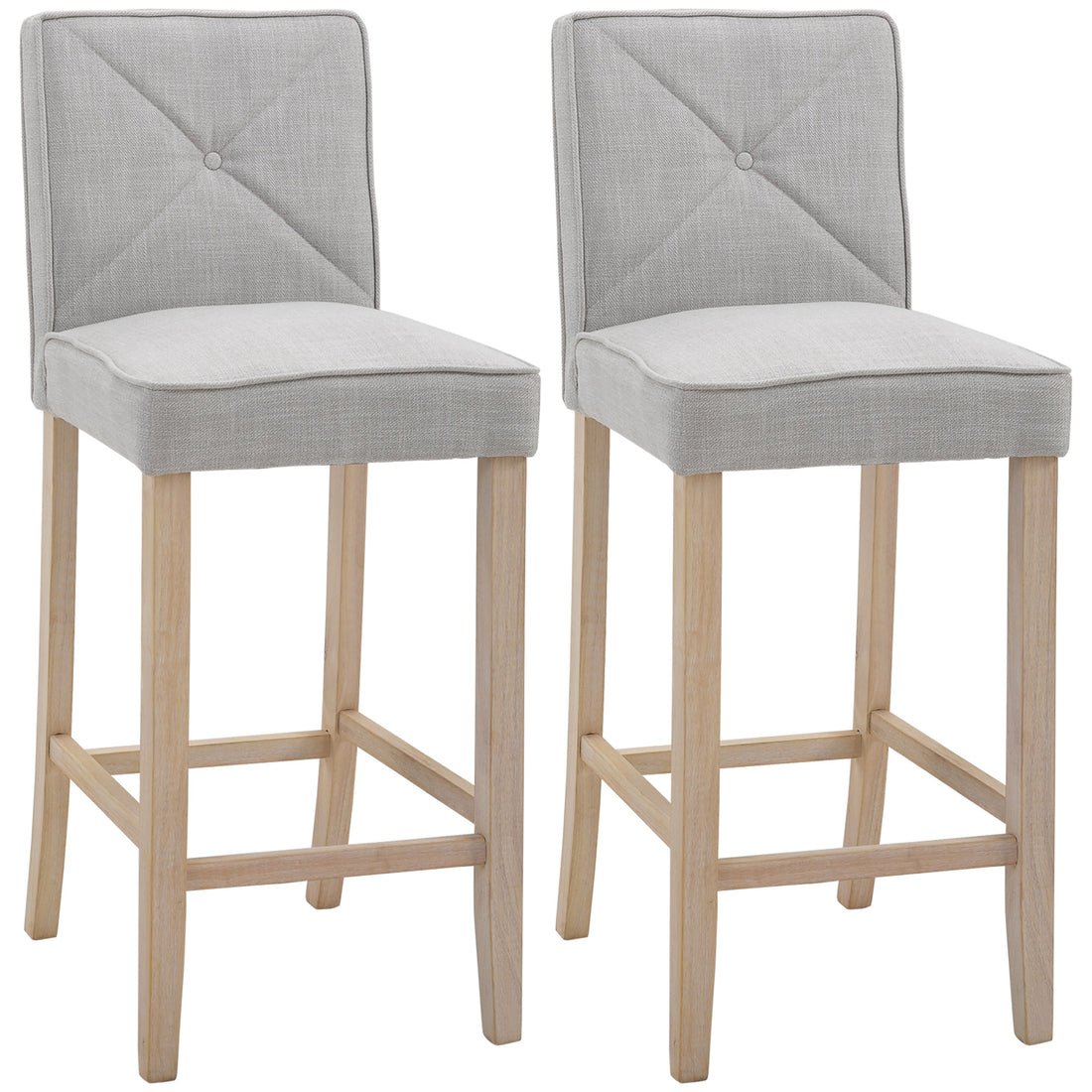 Homcom Modern Bar Stools Set Of 2, Upholstered Bar Height Kitchen Stools With Build In Footrest, Solid Wood Legs, Beige Beige Polyester