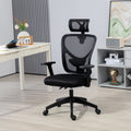 Vinsetto High Back Ergonomic Computer Home Office Chair, Mesh Task Chair With Lumbar Back Support, Reclining Function, Adjustable Headrest, Arms And Height, Black Black Polyester